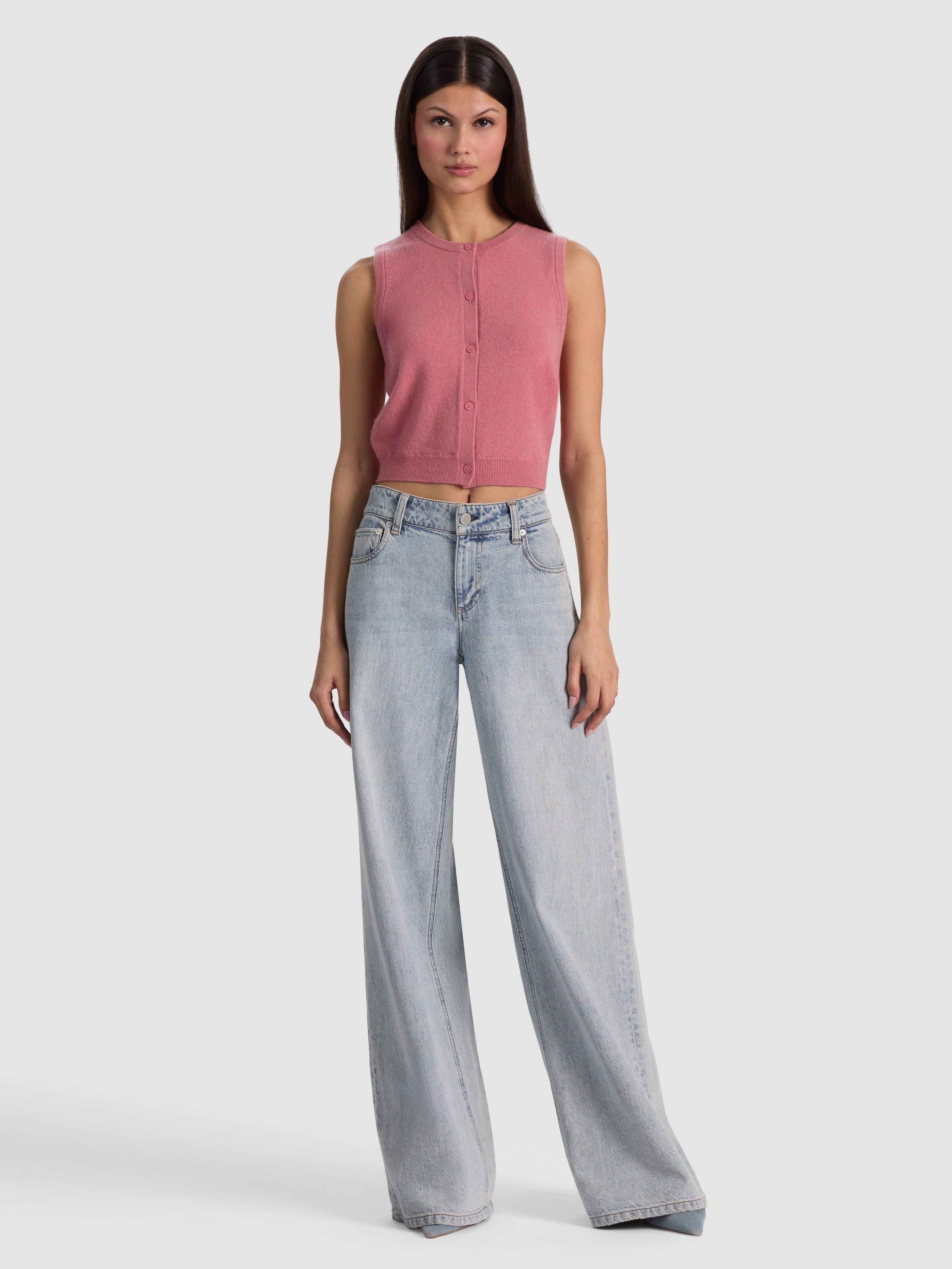 LOLY BUTTON FRONT CASHMERE VEST-DEEP ROSE-ALICE + OLIVIA
