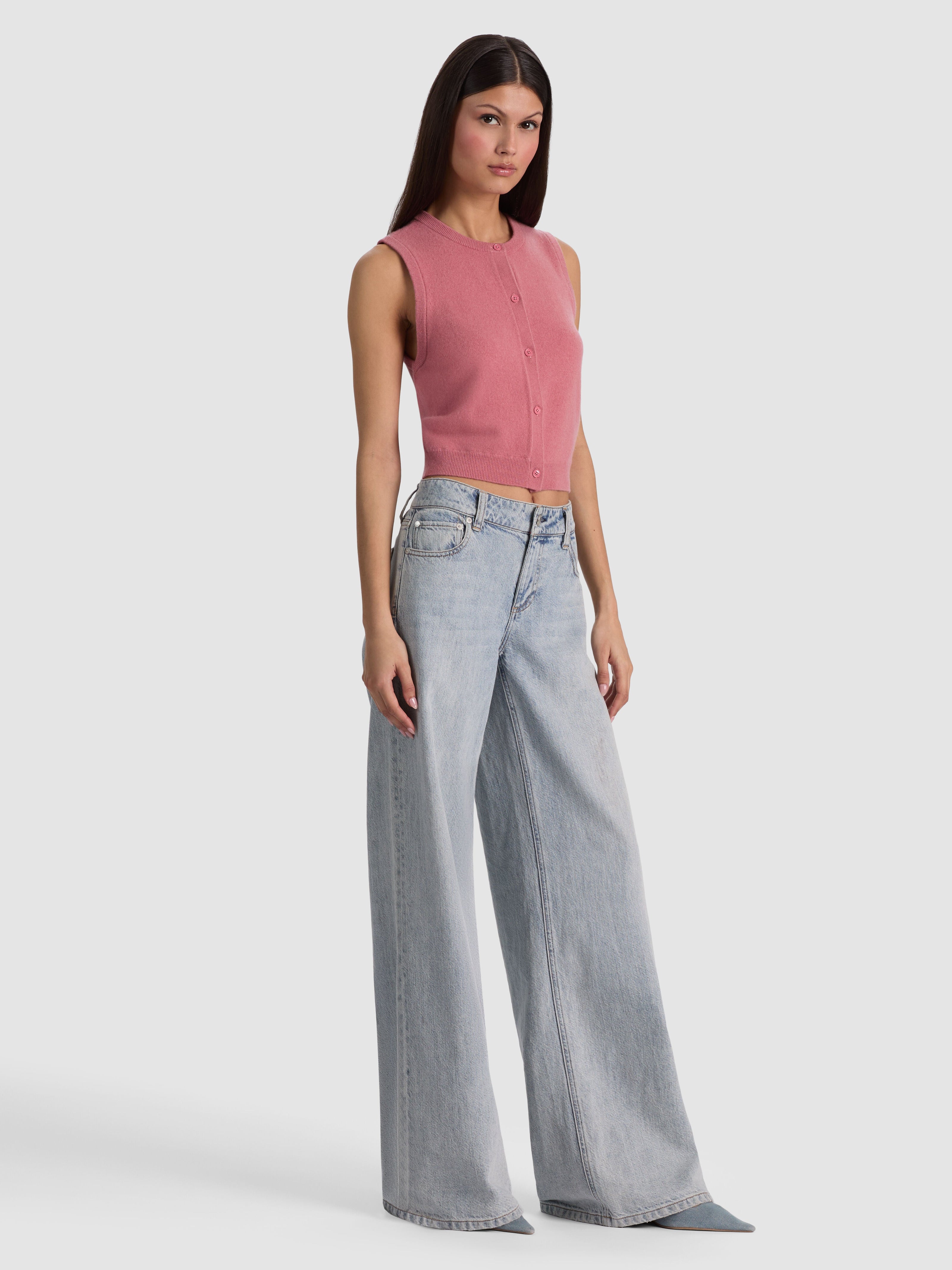 LOLY BUTTON FRONT CASHMERE VEST-DEEP ROSE-ALICE + OLIVIA