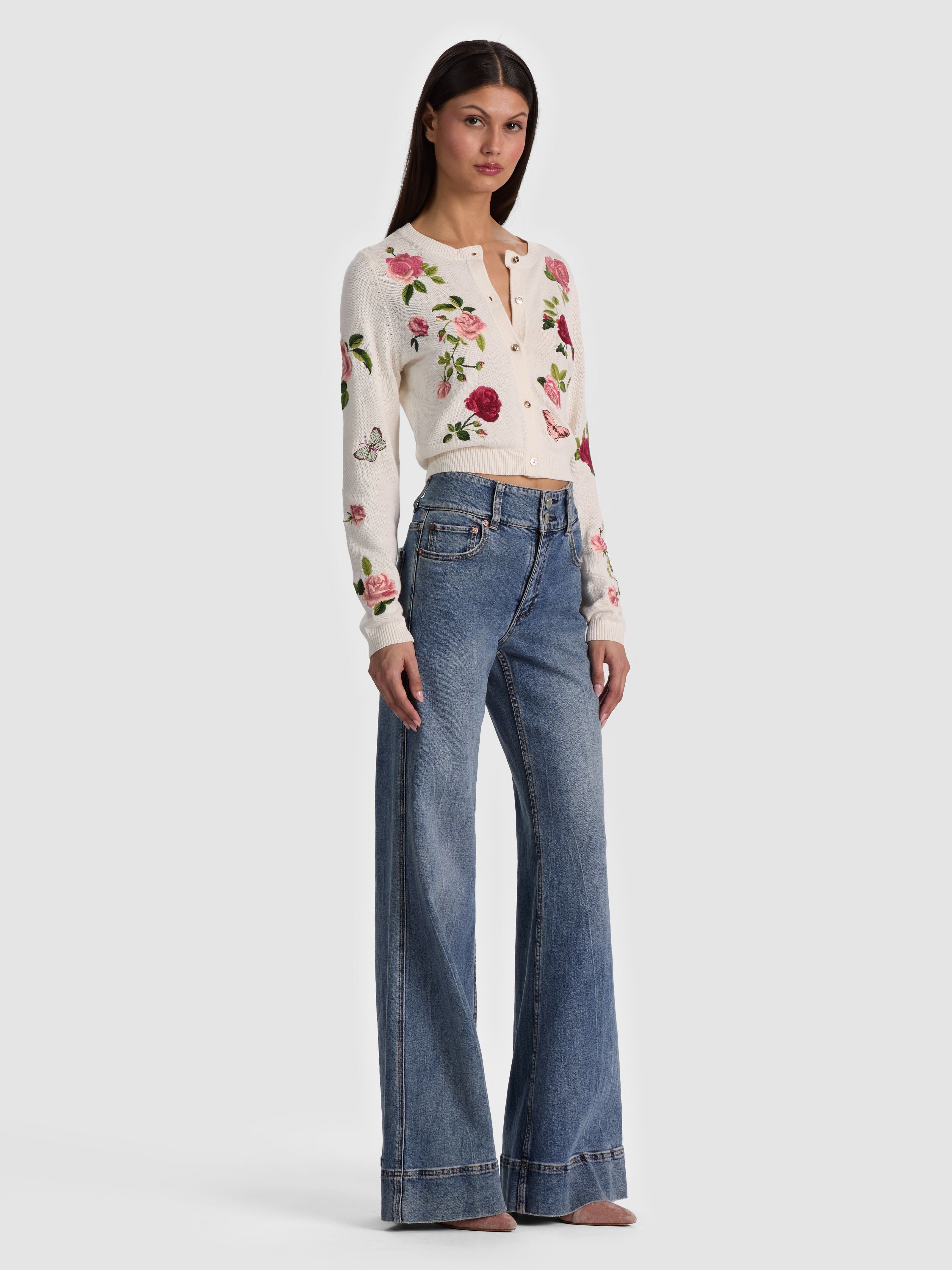 DOLLIE EMBROIDERED CARDIGAN-GARDEN GOSSIP OFF WHITE-ALICE + OLIVIA