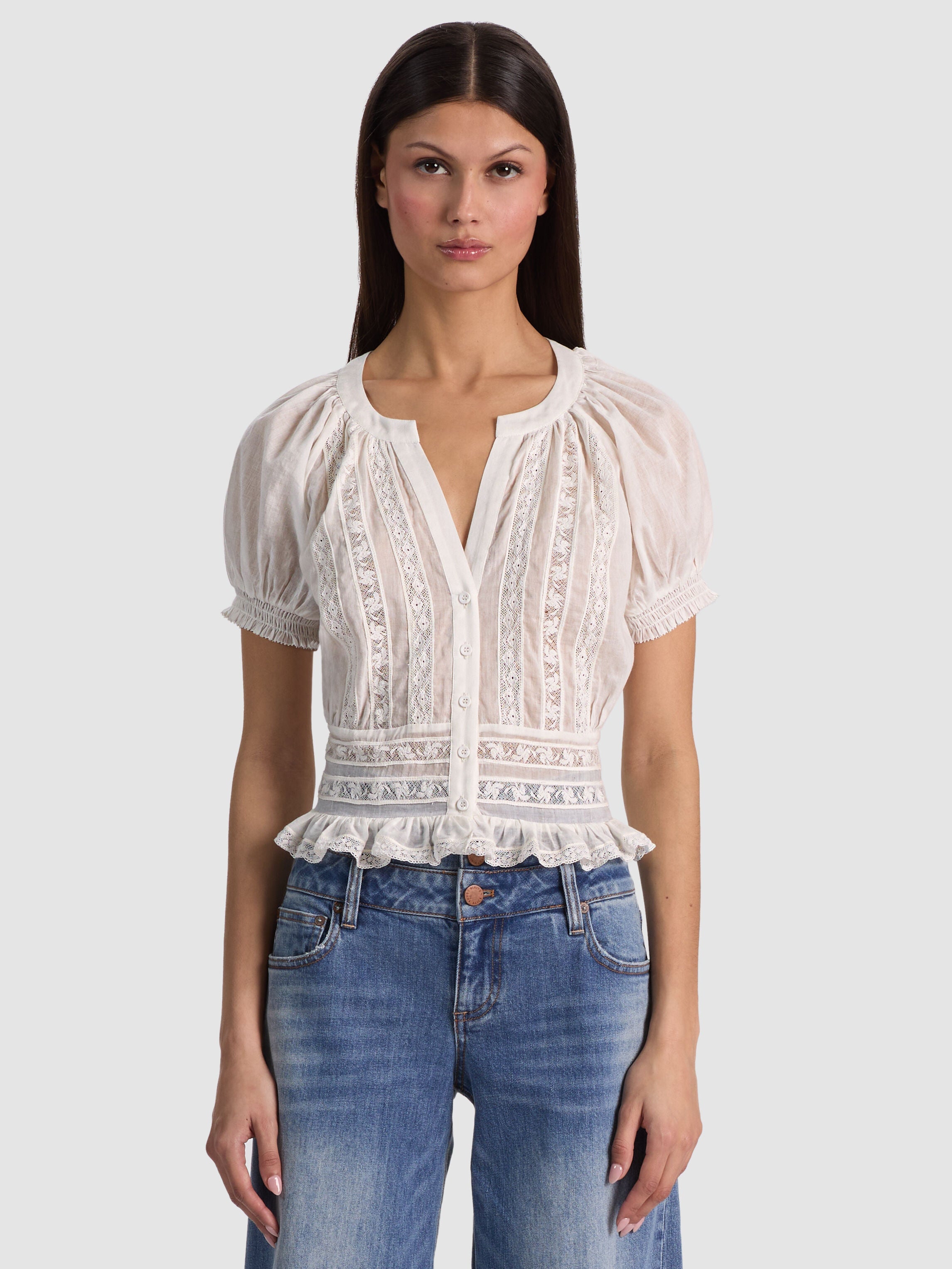 KATHRYN LACE TRIM BLOUSE-ALICE + OLIVIA