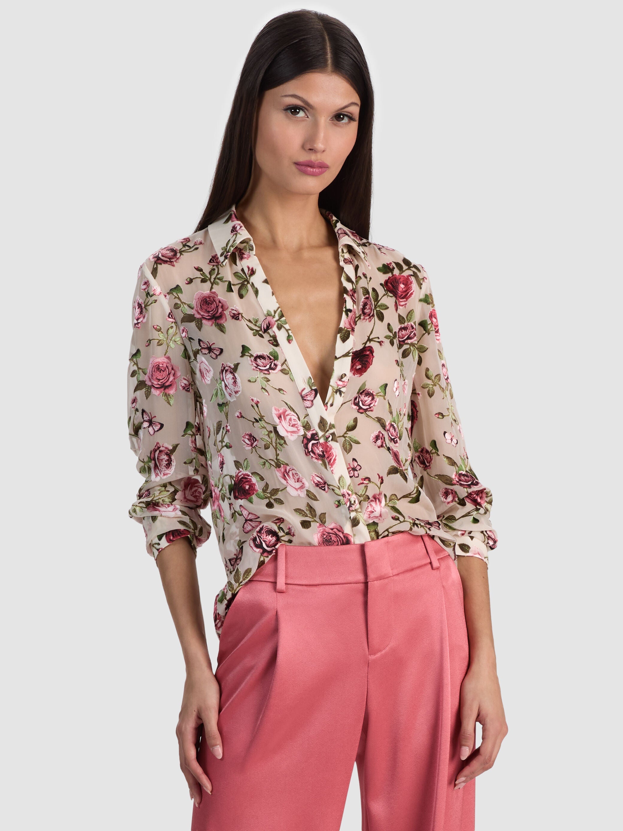 ELOISE BUTTON DOWN BLOUSE-ALICE + OLIVIA