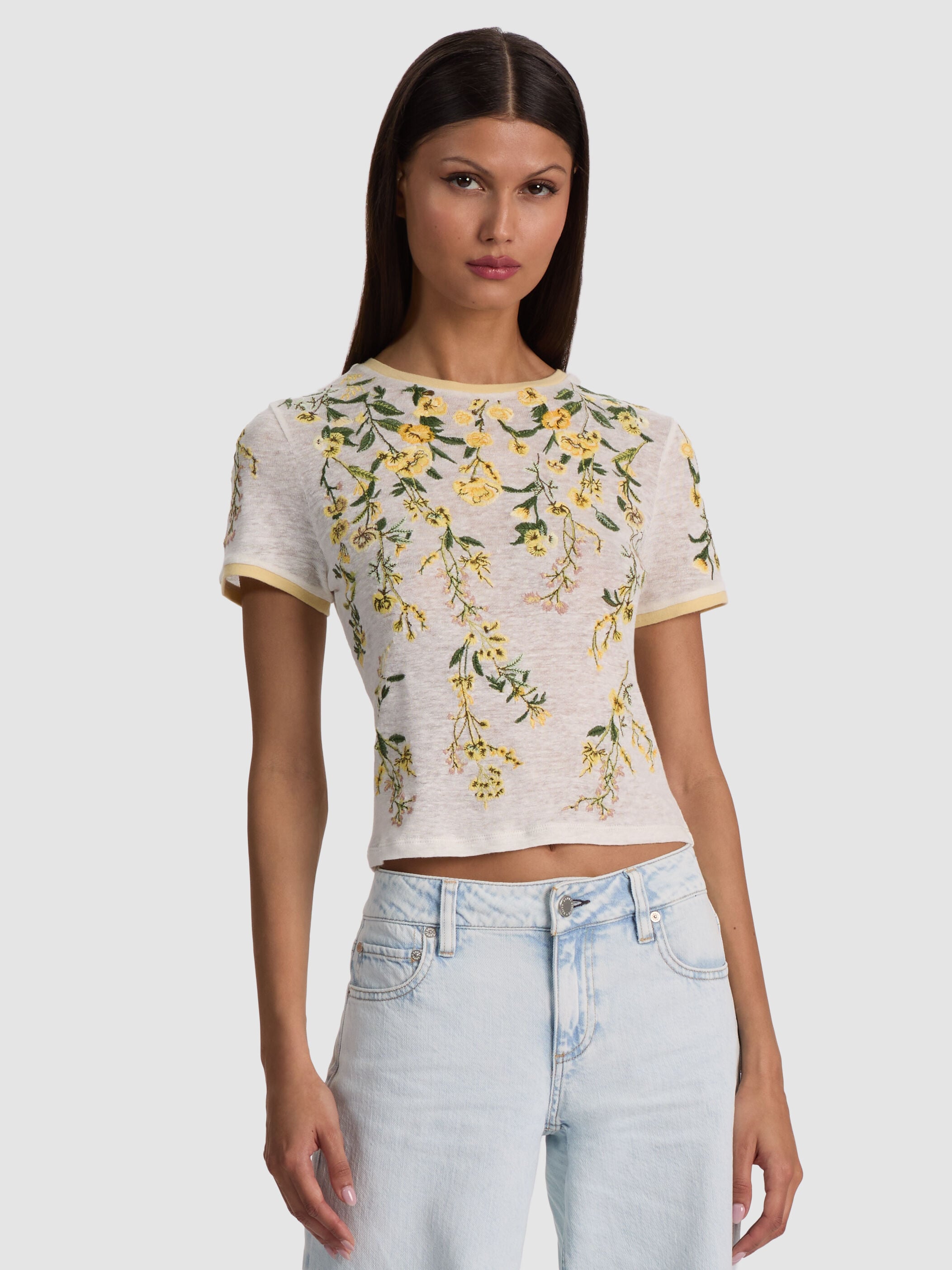 CINDY EMBR CROPPED TEE-ALICE + OLIVIA