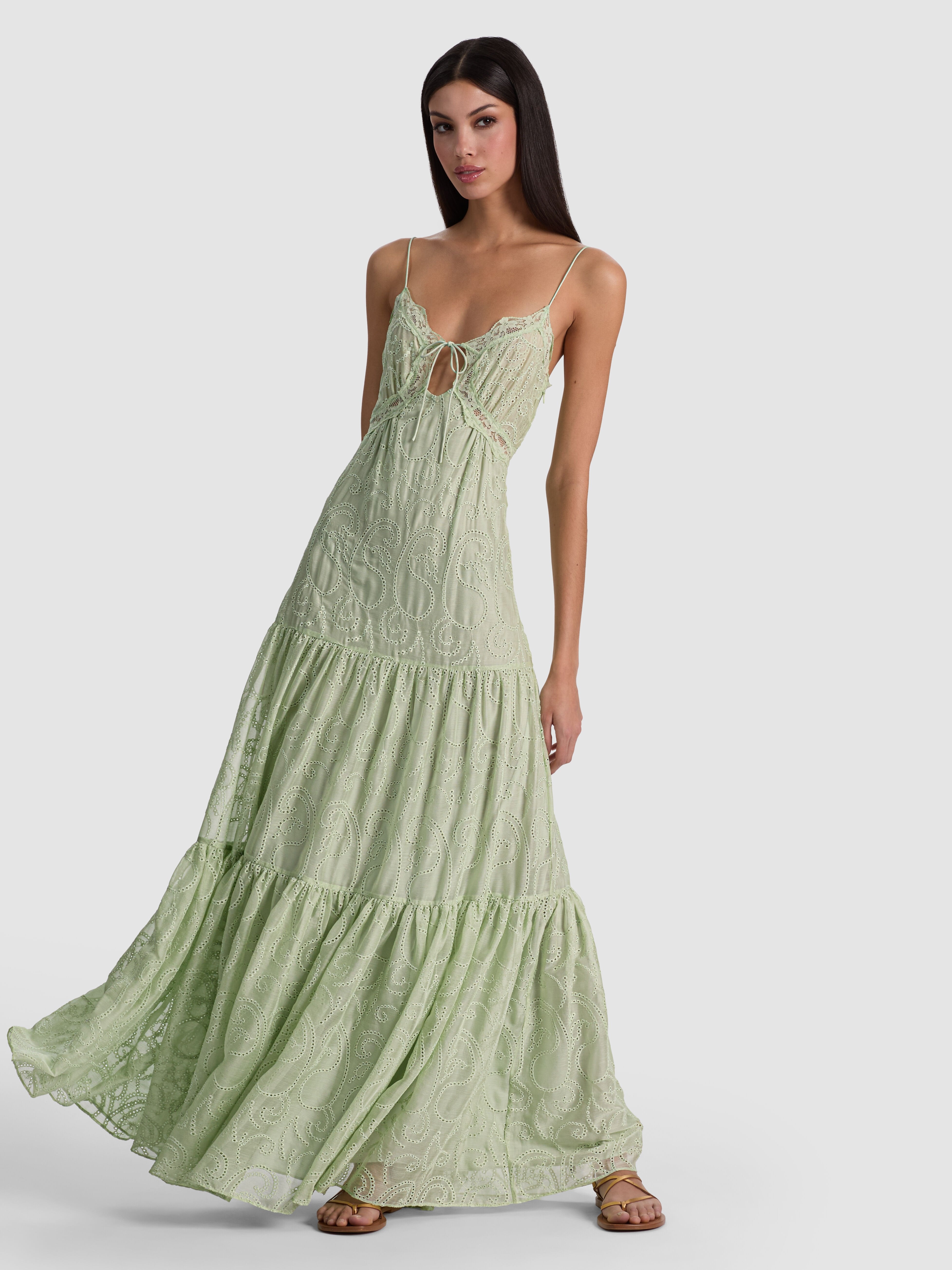NICKY LACE TIERED MAXI DRESS-LIGHT SAGE-ALICE + OLIVIA