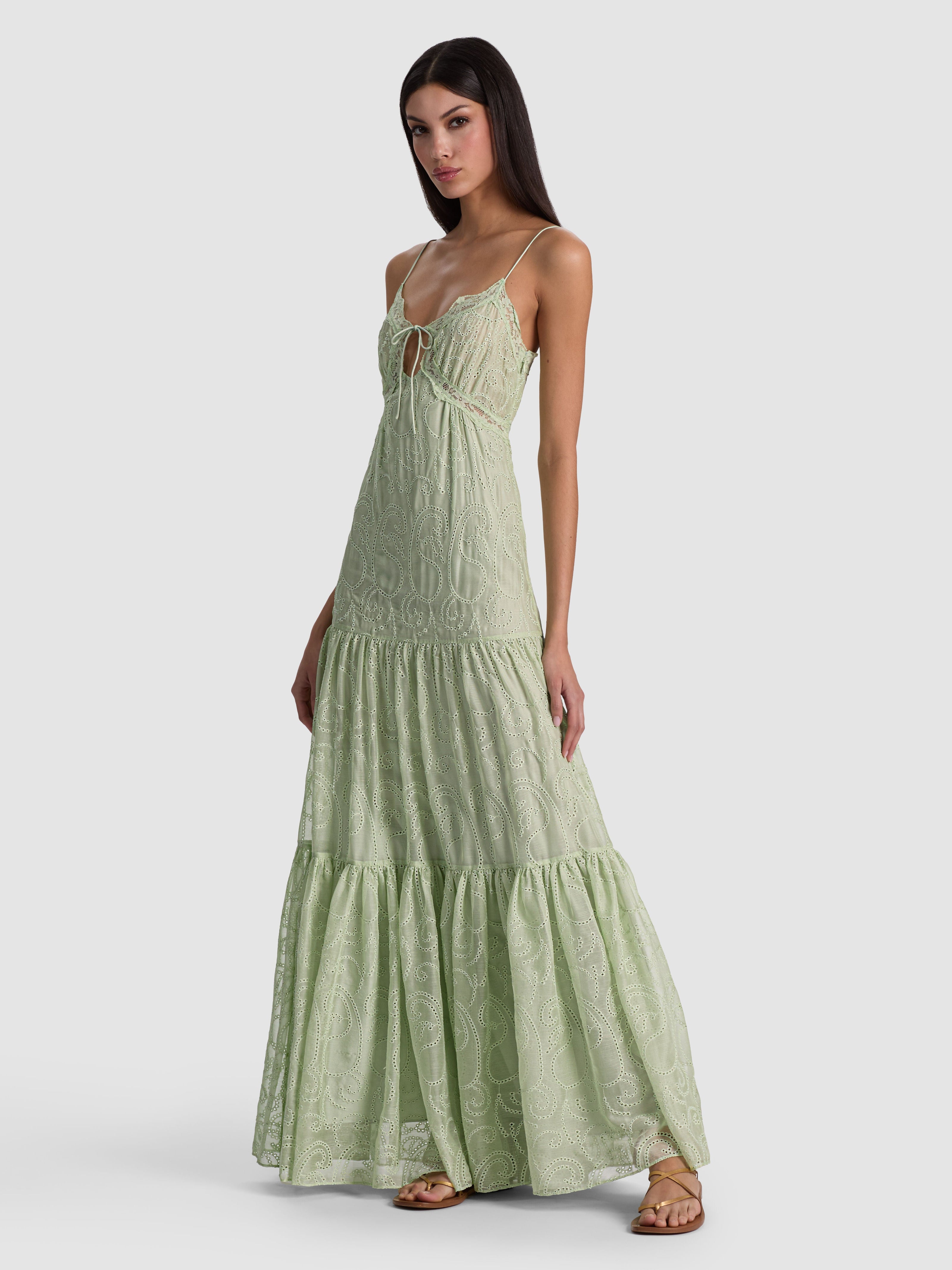 NICKY LACE TIERED MAXI DRESS-LIGHT SAGE-ALICE + OLIVIA