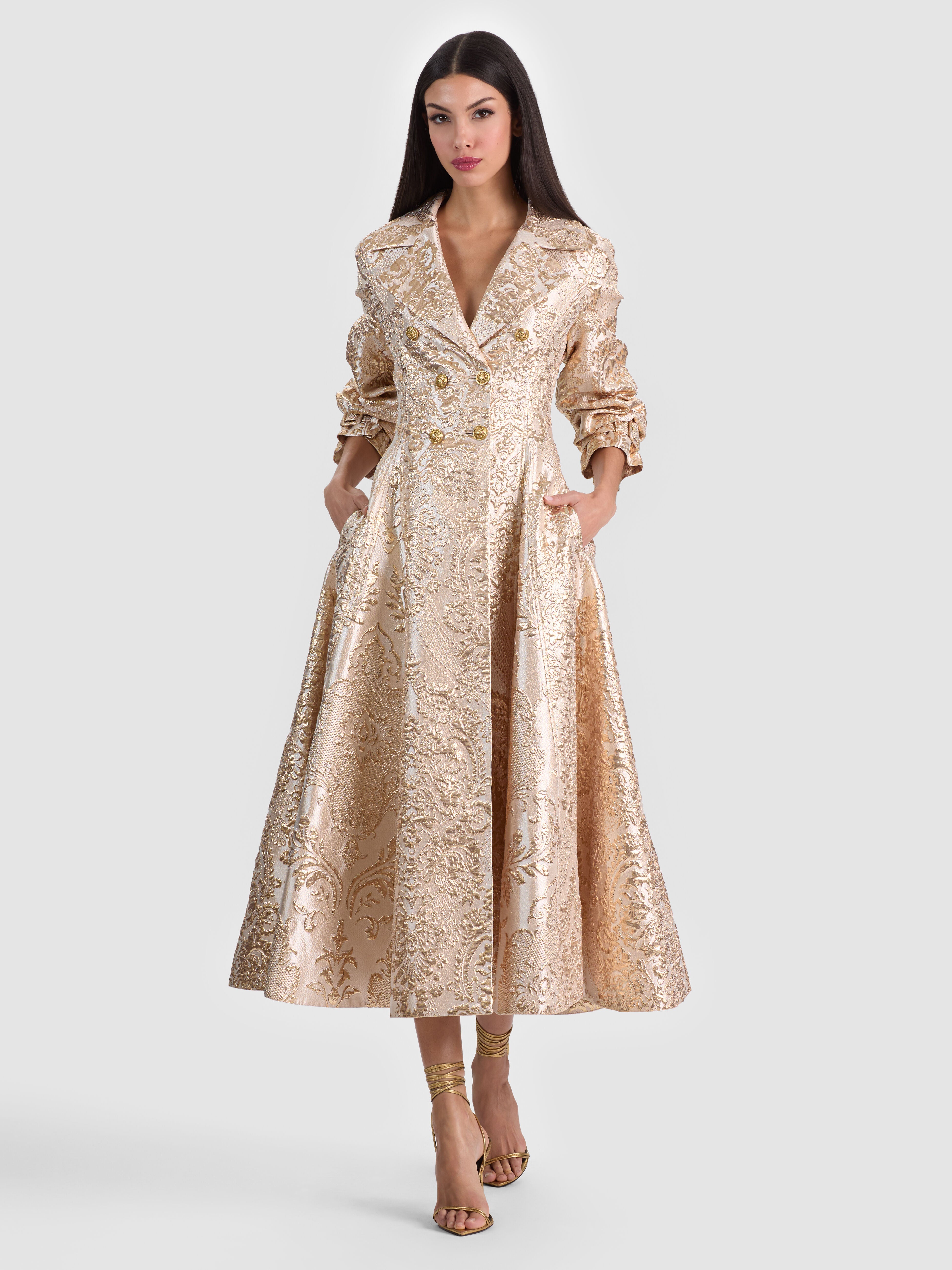 ELLIE TRENCH COAT WITH MIXED JACQUARD - GOLD