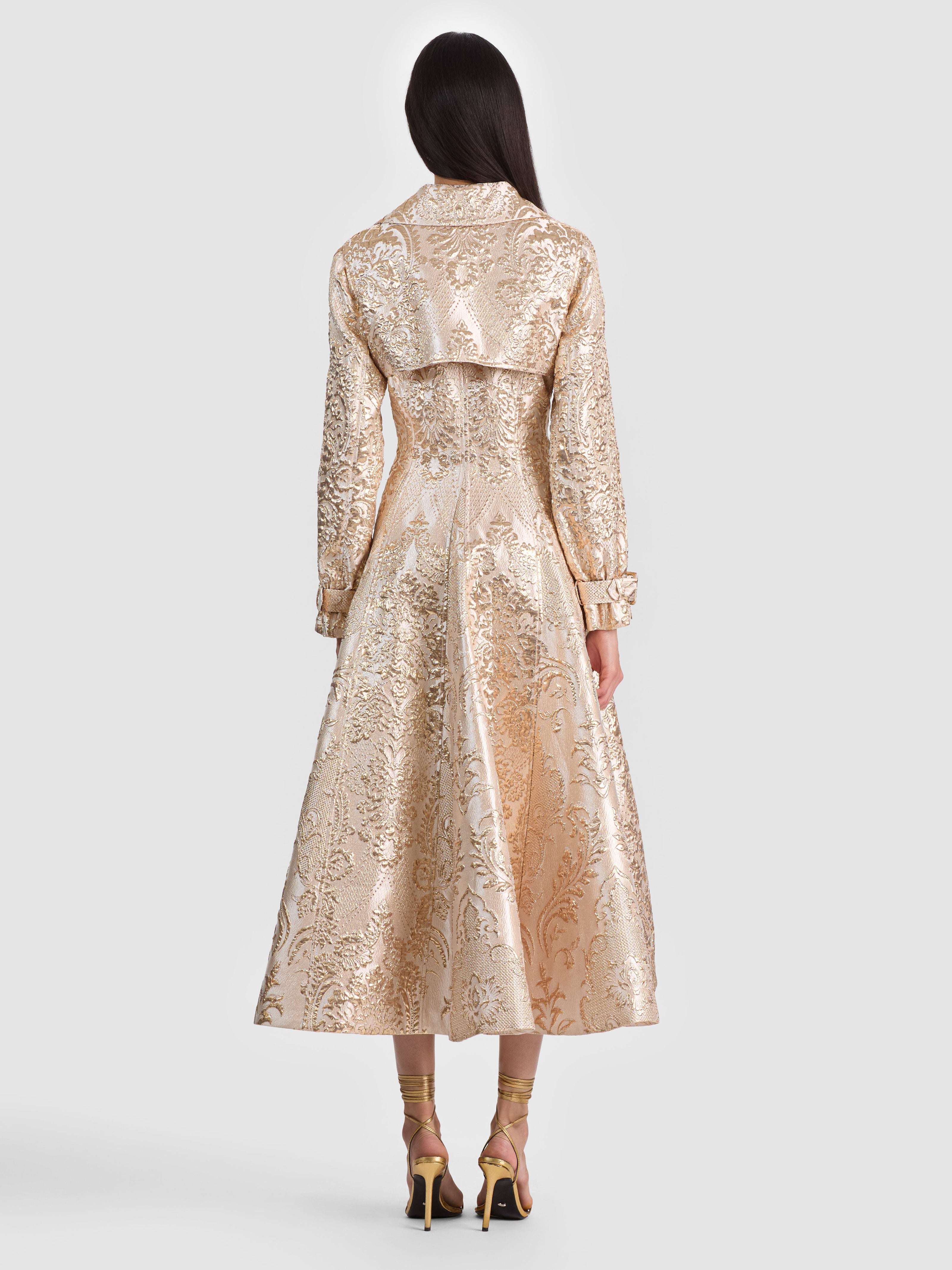 ELLIE TRENCH COAT WITH MIXED JACQUARD-GOLD-ALICE + OLIVIA