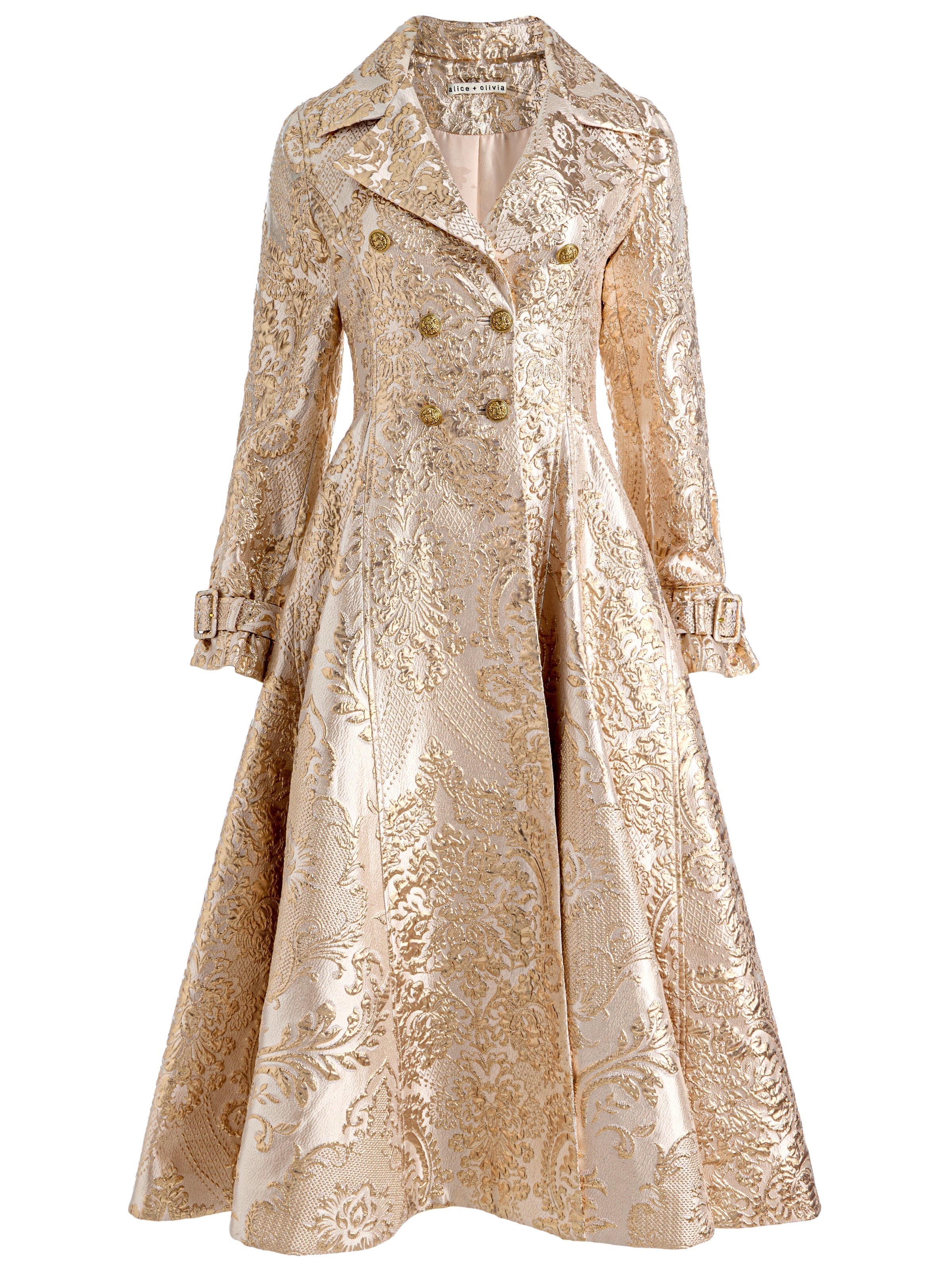 ELLIE TRENCH COAT WITH MIXED JACQUARD-GOLD-ALICE + OLIVIA