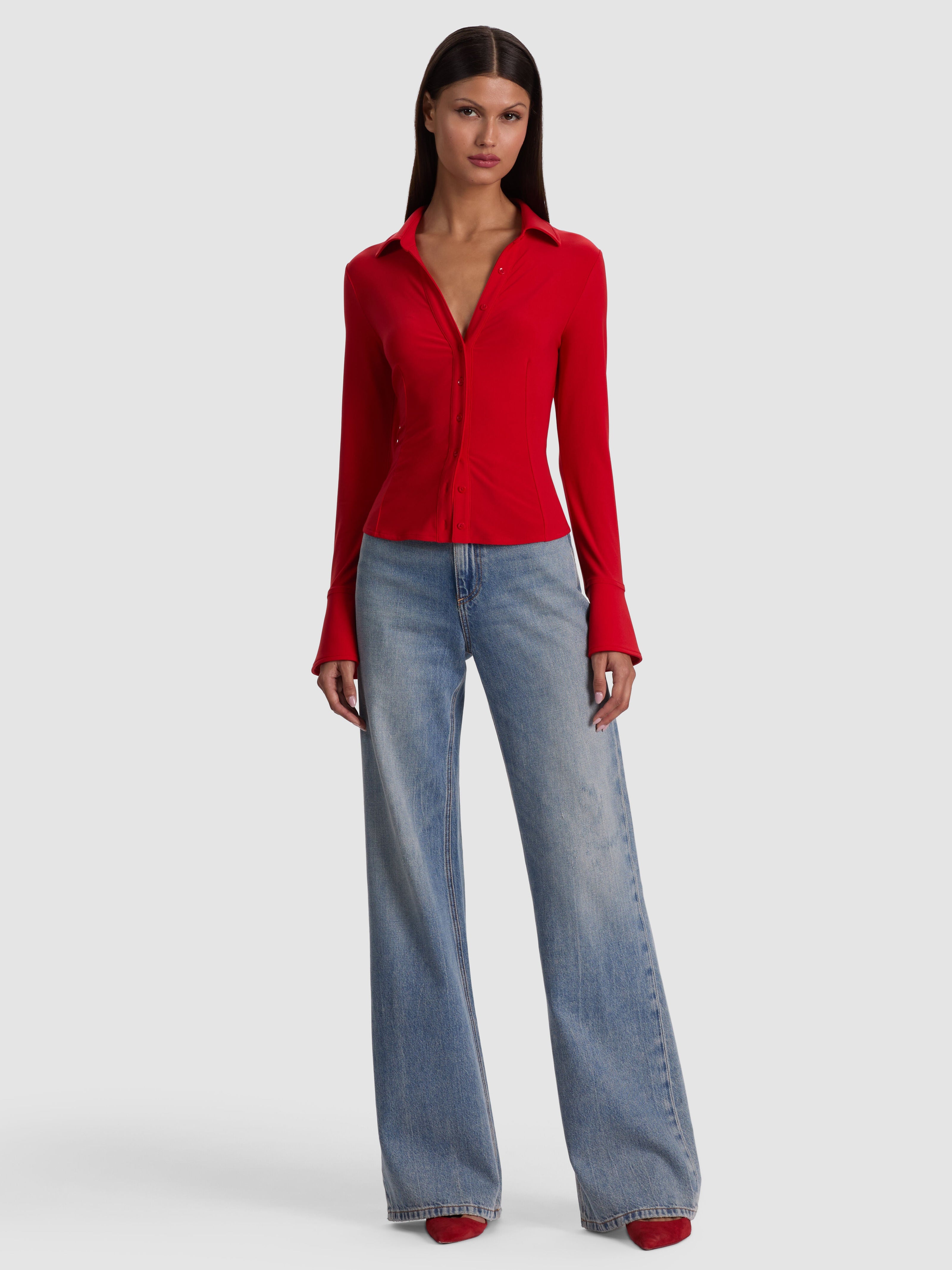 FREYA BUTTON DOWN TOP-CHILI PEPPER-ALICE + OLIVIA