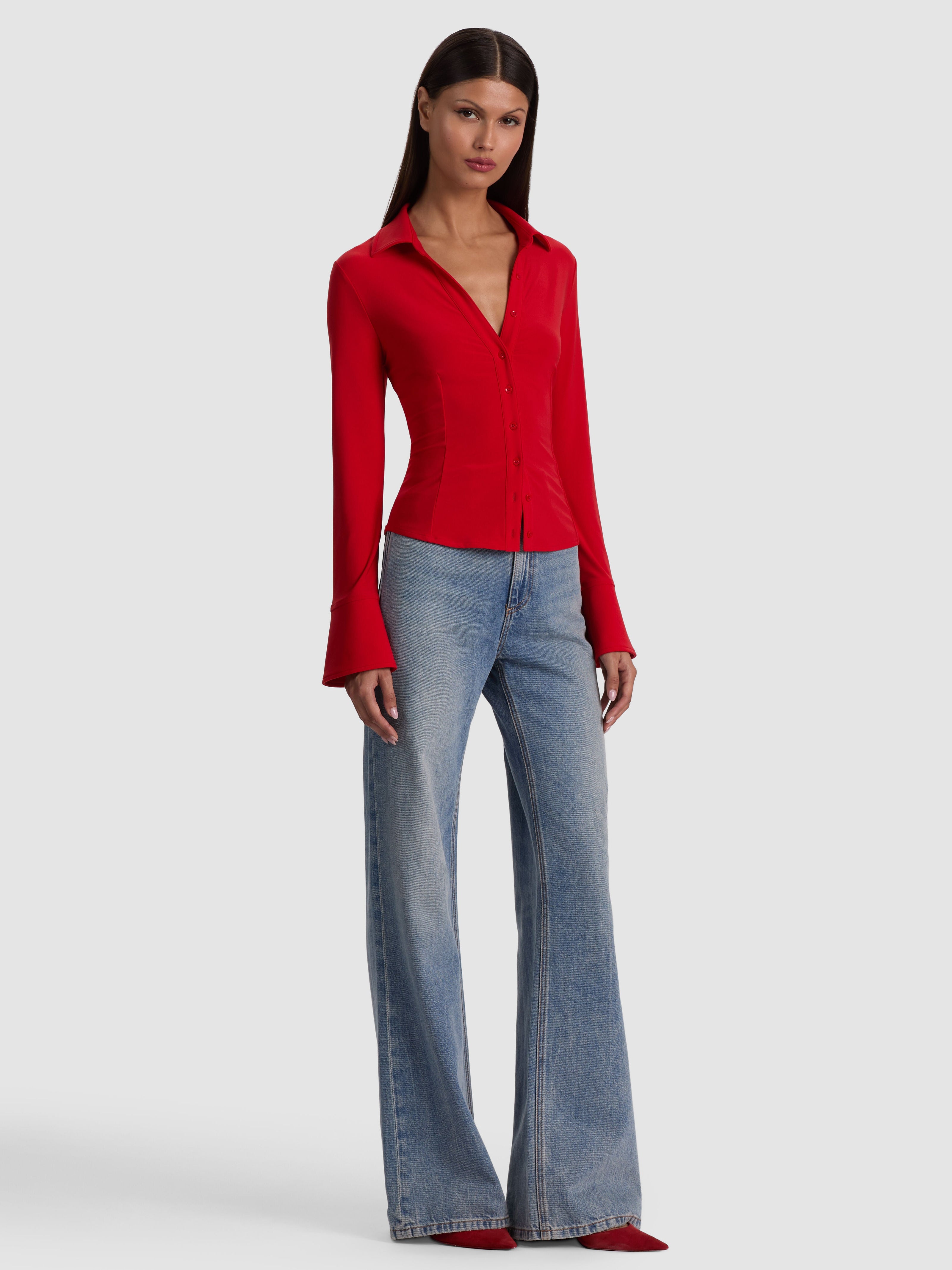 FREYA BUTTON DOWN TOP-CHILI PEPPER-ALICE + OLIVIA