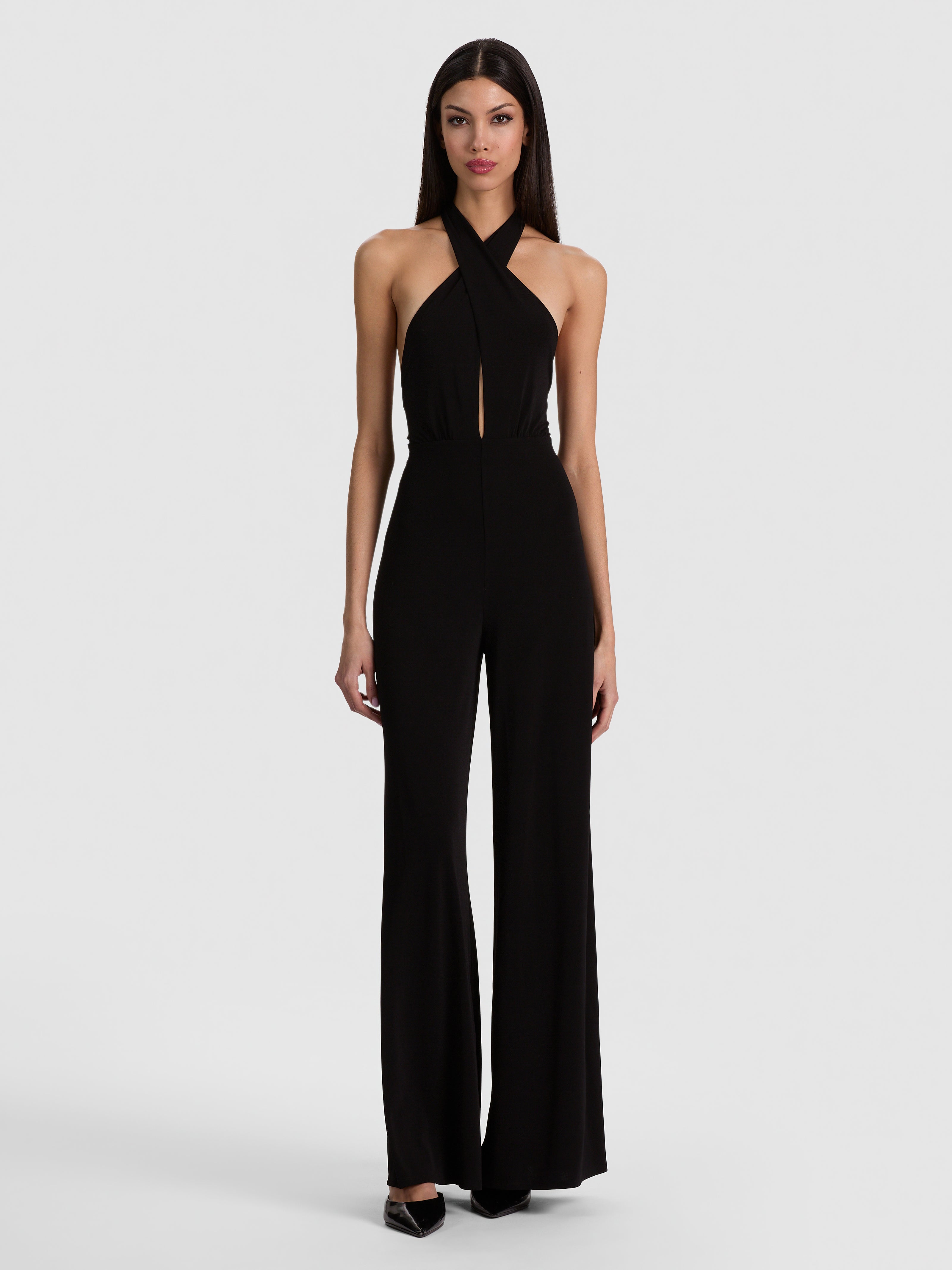 EVELINA HALTER JUMPSUIT-Black-ALICE + OLIVIA