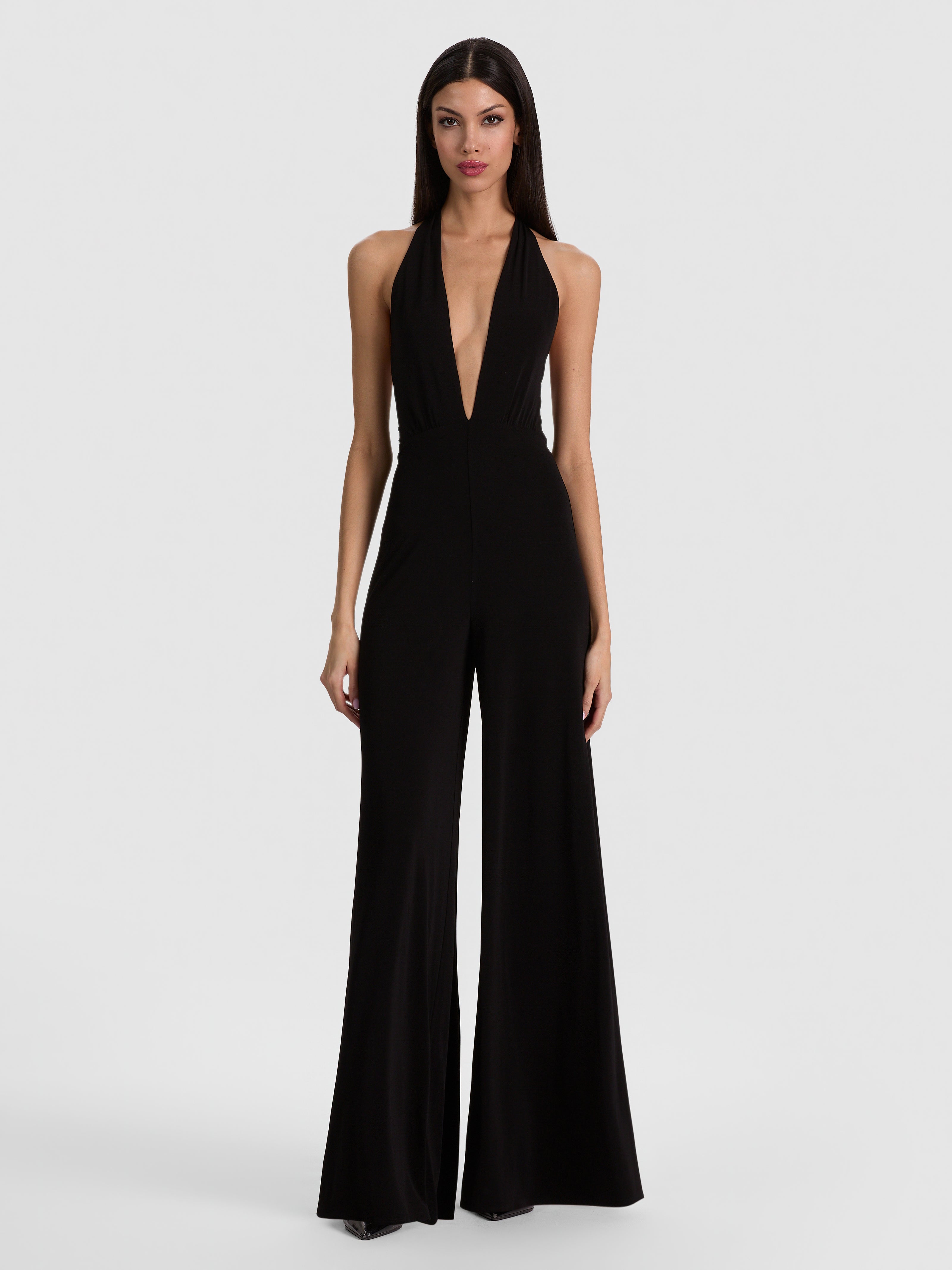EVELINA HALTER JUMPSUIT-Black-ALICE + OLIVIA