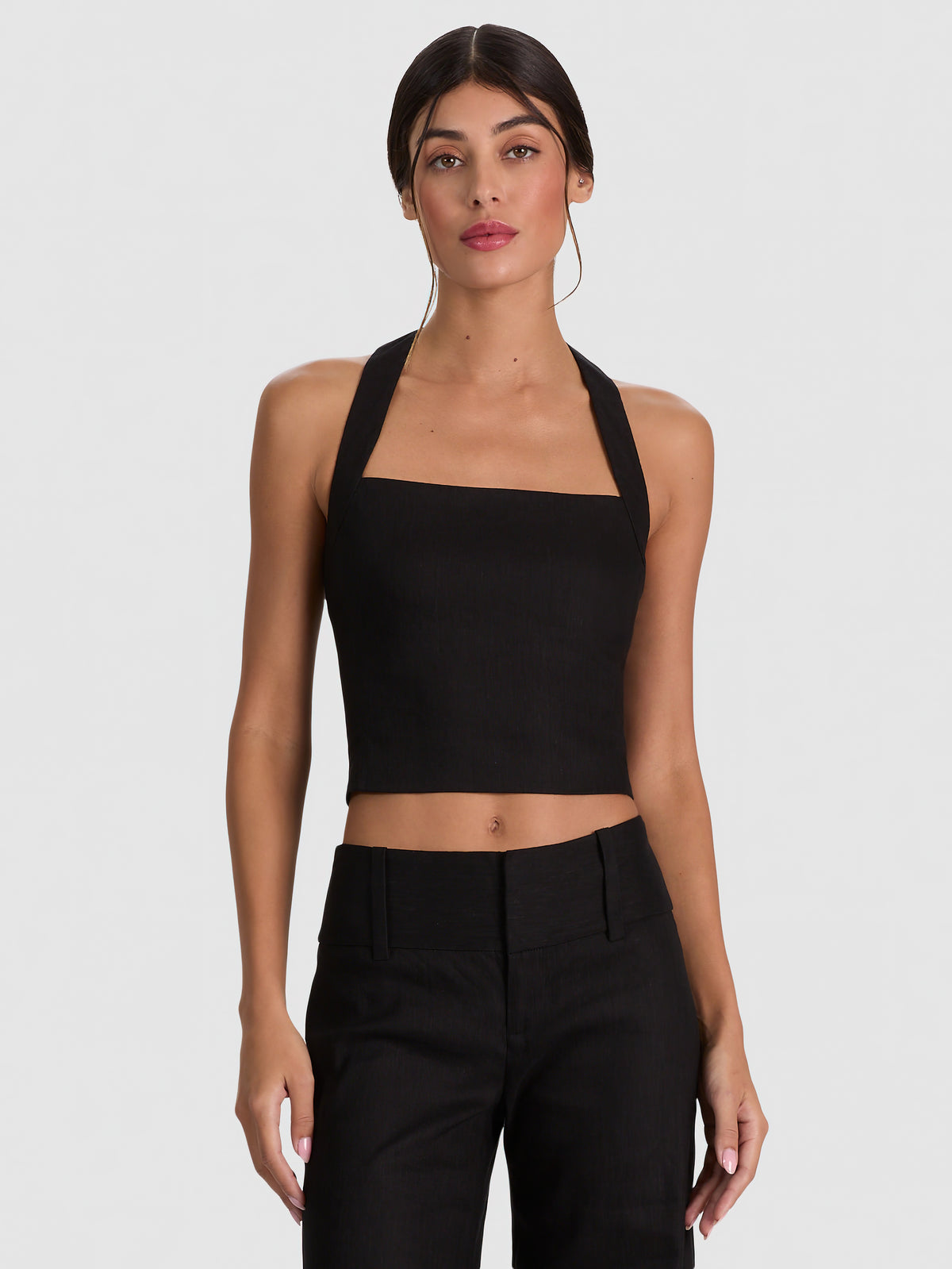 FIONA HALTER CROPPED TOP-Black-ALICE + OLIVIA