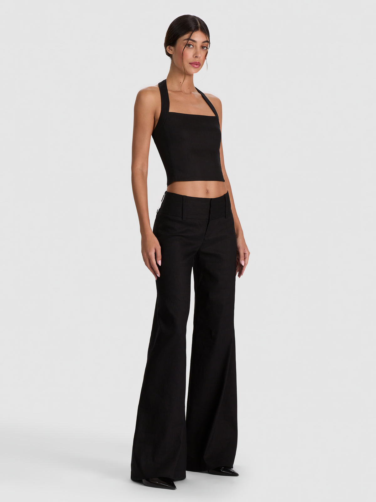 FIONA HALTER CROPPED TOP - BLACK