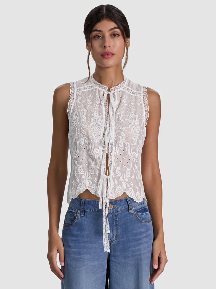 AMAL EMBR TIE FT TANK TOP-ALICE + OLIVIA
