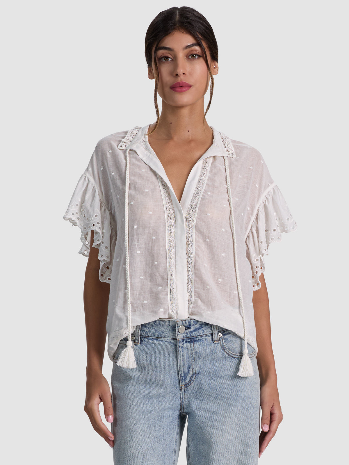 JULIUS EMBR SHORT RFL SLV TUNIC TOP - OFF WHITE