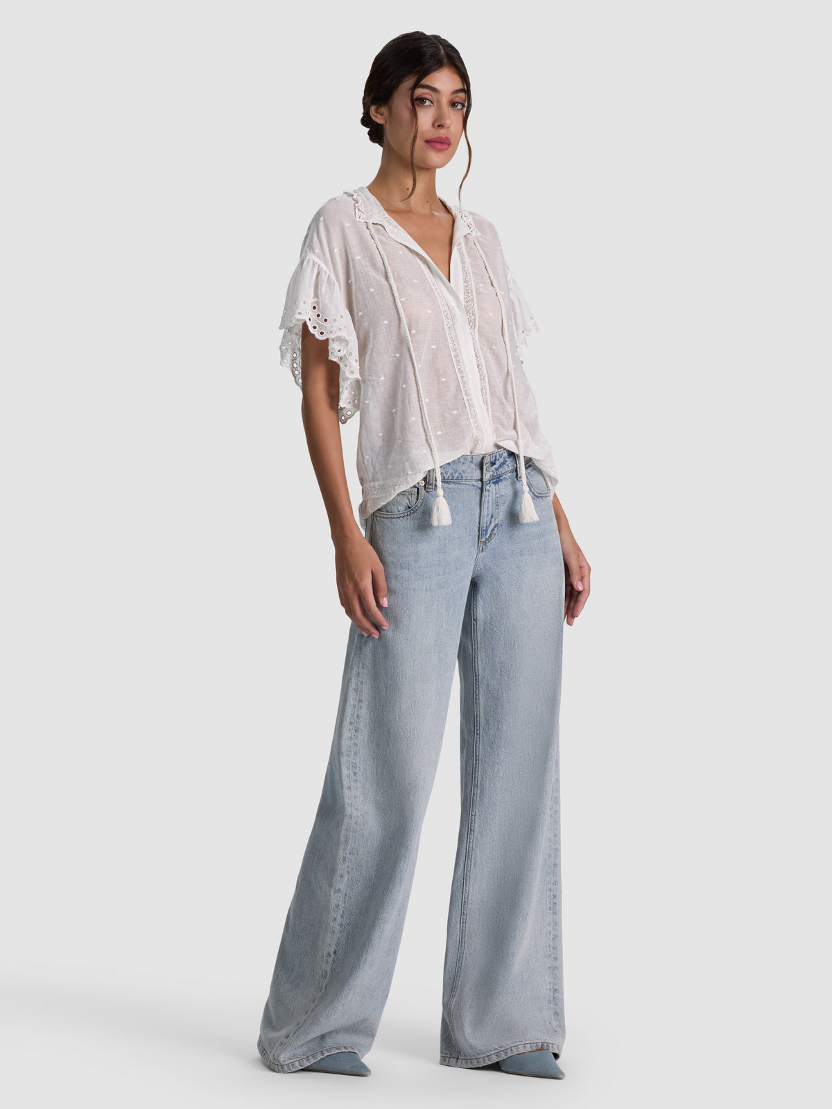 JULIUS EMBR SHORT RFL SLV TUNIC TOP - OFF WHITE