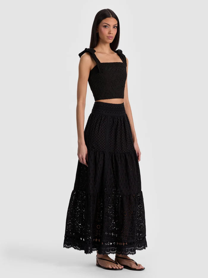 MARINDA EMBR FOLDOVER TIE SHOULDER CROPPED TOP-ALICE + OLIVIA