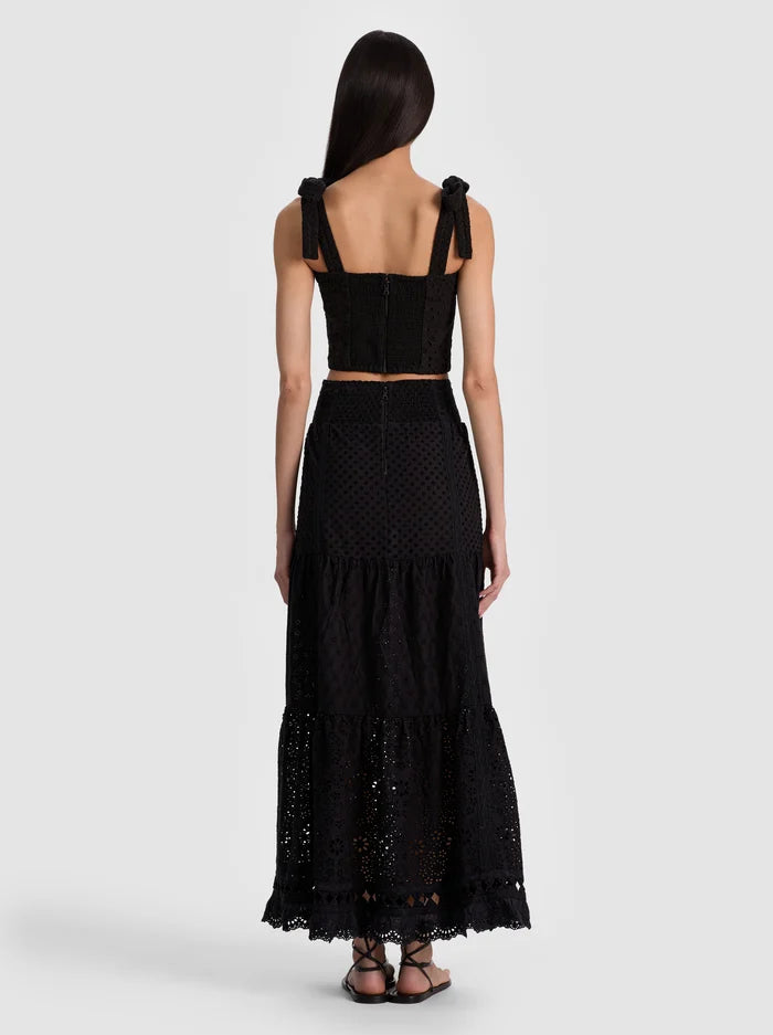 MARINDA EMBR FOLDOVER TIE SHOULDER CROPPED TOP-ALICE + OLIVIA