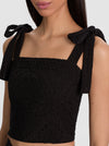 MARINDA EMBR FOLDOVER TIE SHOULDER CROPPED TOP-ALICE + OLIVIA