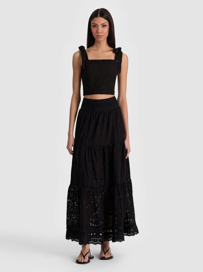 MARINDA EMBR FOLDOVER TIE SHOULDER CROPPED TOP-ALICE + OLIVIA
