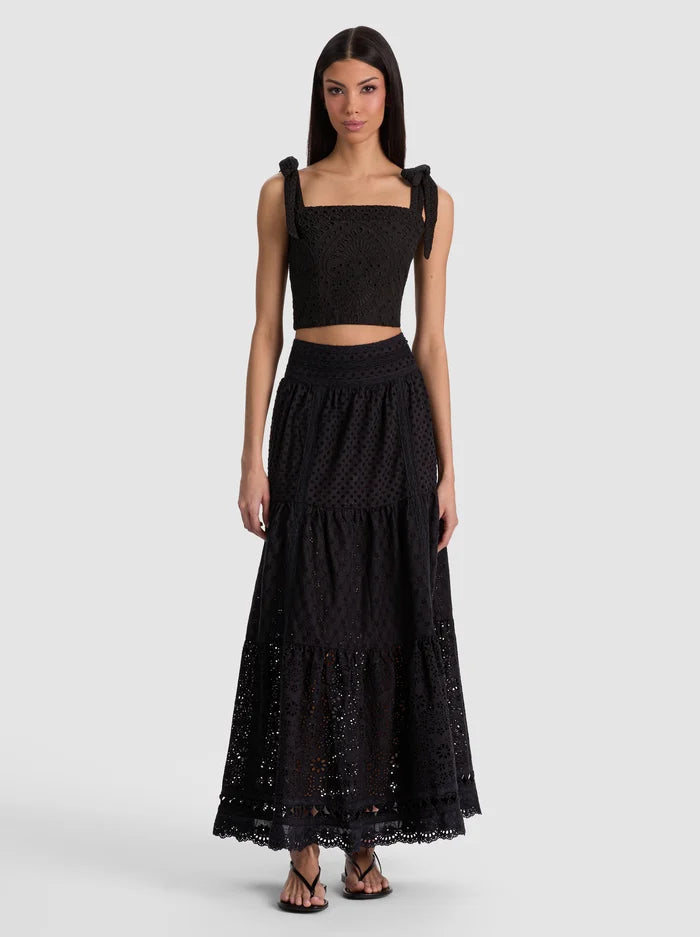 LEONA EMBROIDERED MIDI SKIRT-Black-ALICE + OLIVIA