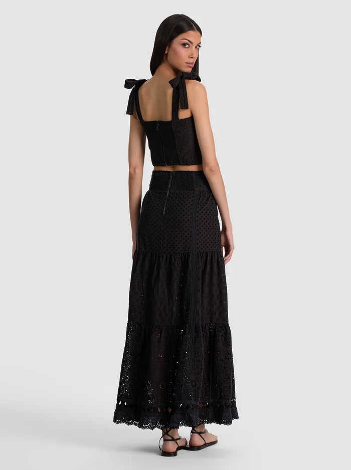 LEONA EMBROIDERED MIDI SKIRT-Black-ALICE + OLIVIA