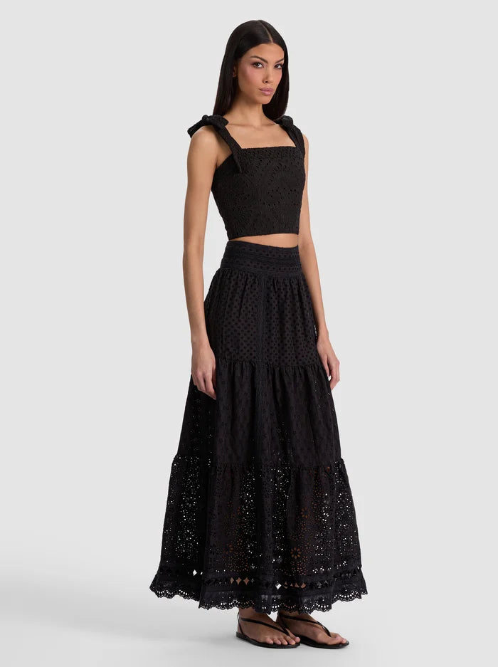 LEONA EMBROIDERED MIDI SKIRT-Black-ALICE + OLIVIA