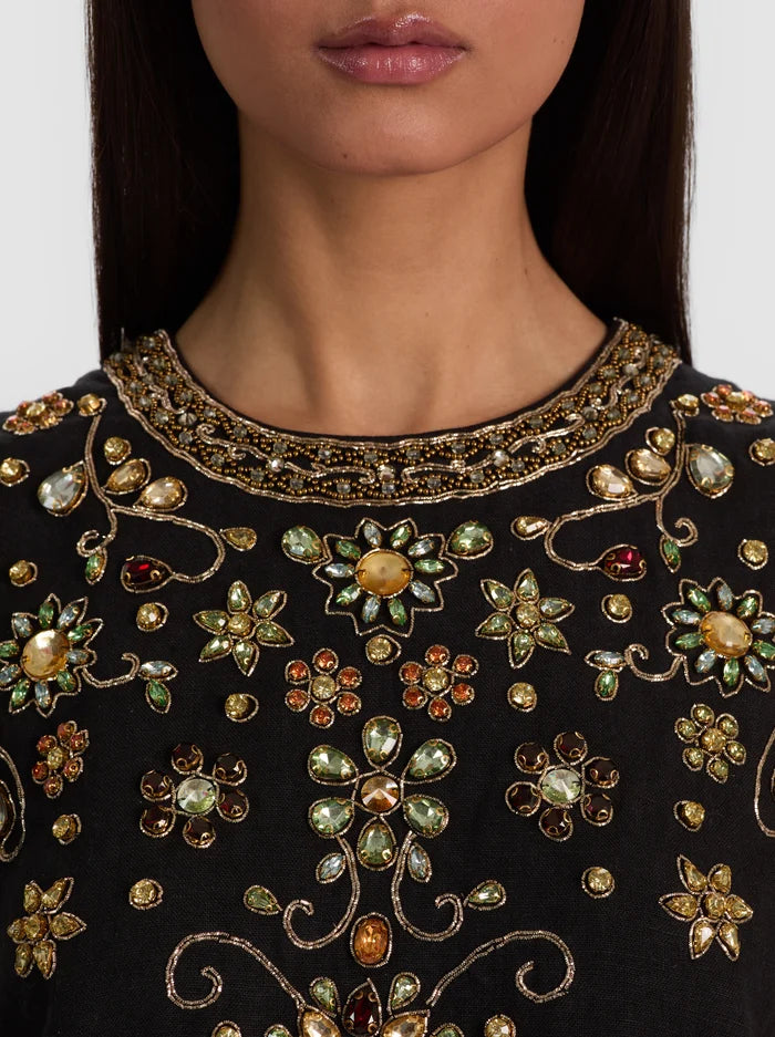 AMAL EMBELLISHED TANK-BLACK/MULTI-ALICE + OLIVIA