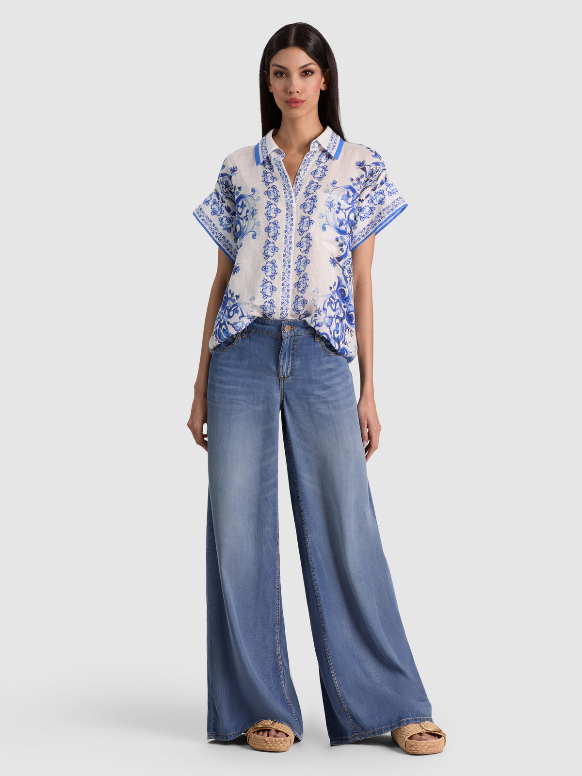 FINELY OVSZ SS BTN DWN-ALICE + OLIVIA