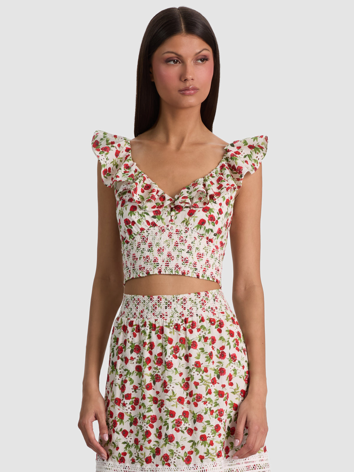 GEMMA EMBR EYELET BTN FT SMKD CROPPED TOP-ALICE + OLIVIA