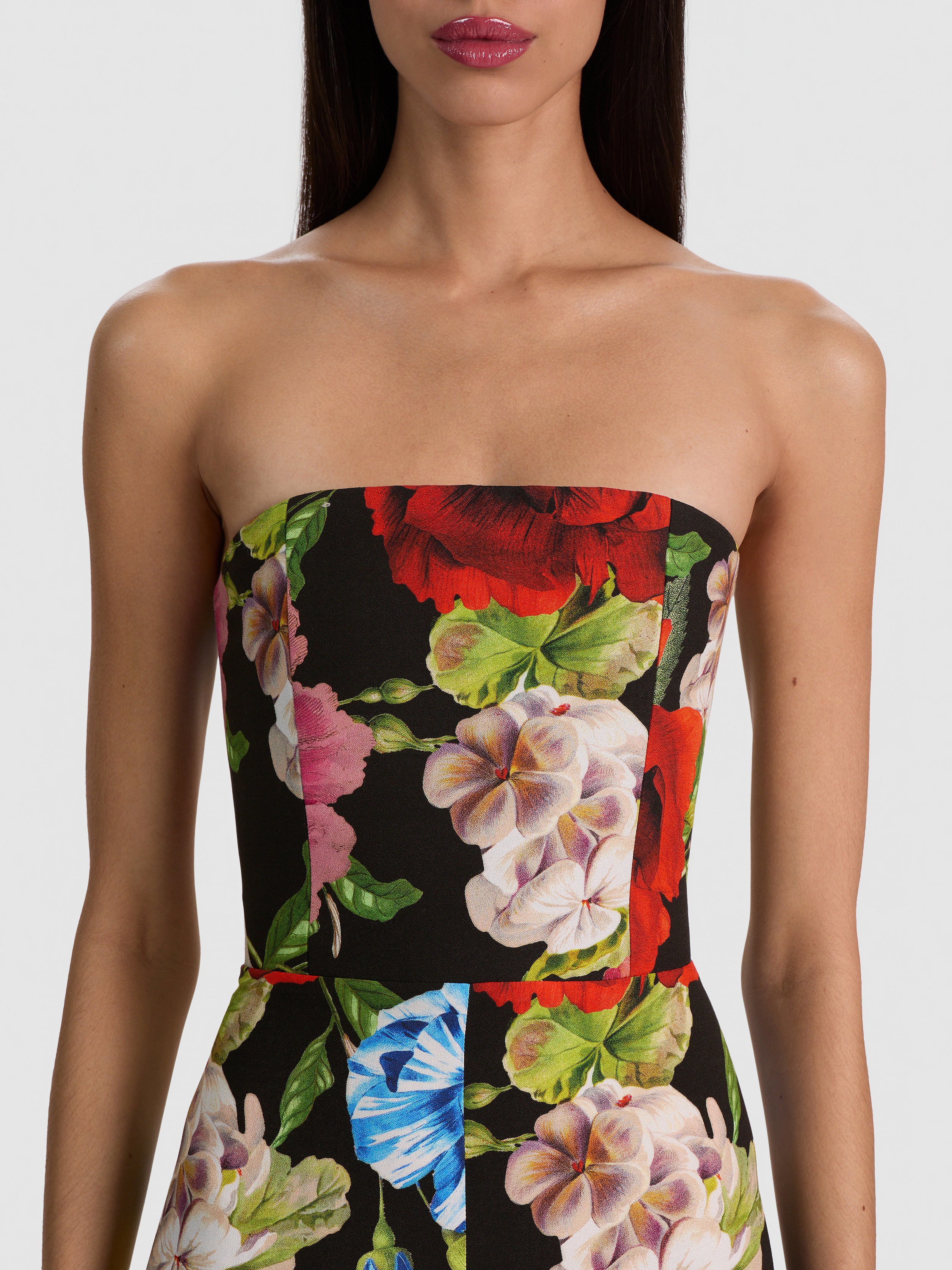 BEATRIZ STRAPLESS WIDE LEG JUMPSUIT-ENDLESS BLOSSOM LG BLACK-ALICE + OLIVIA