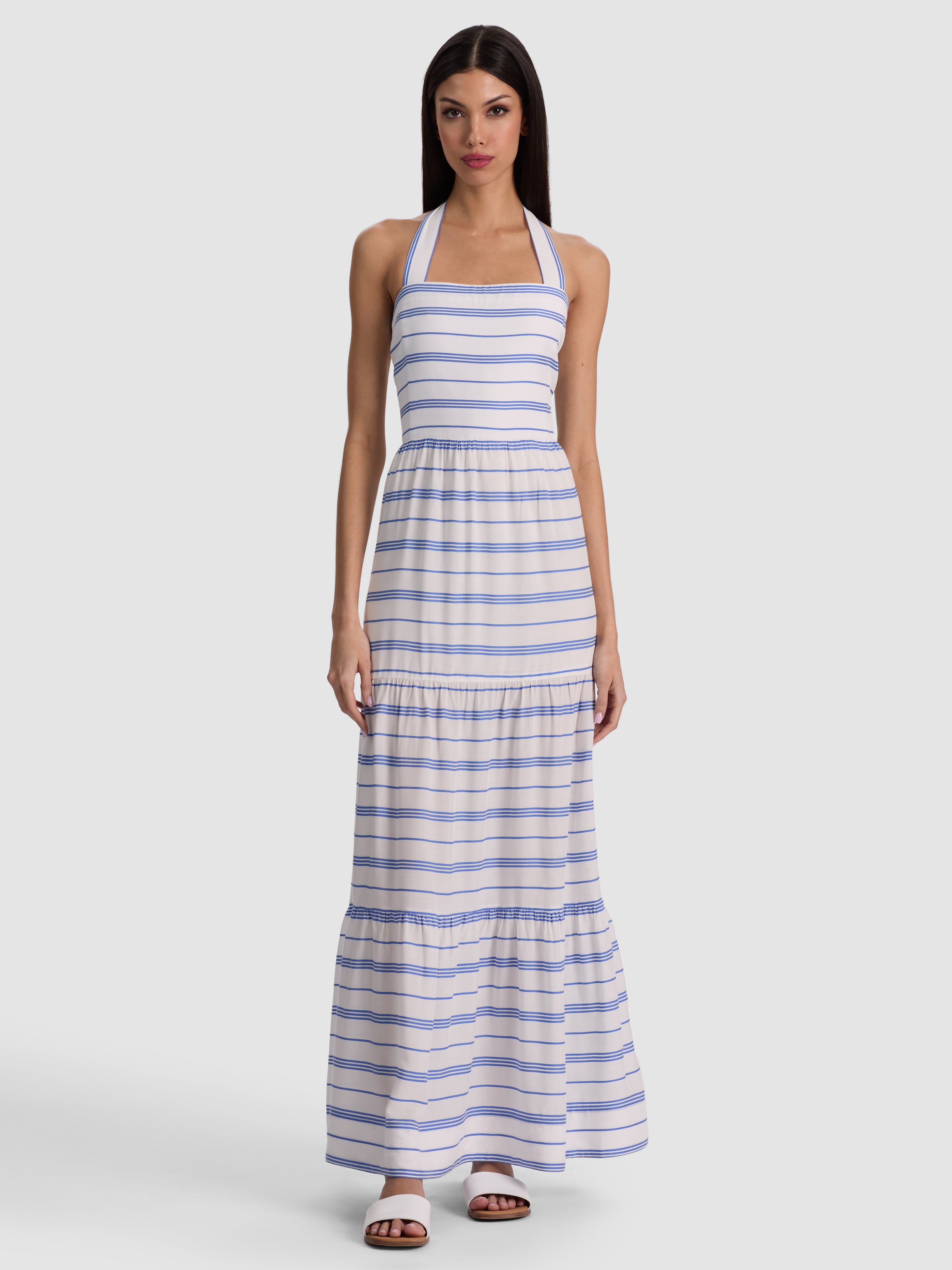 SAIGE HALTER MAXI DRESS-OFF WHITE/BLUE IRIS-ALICE + OLIVIA