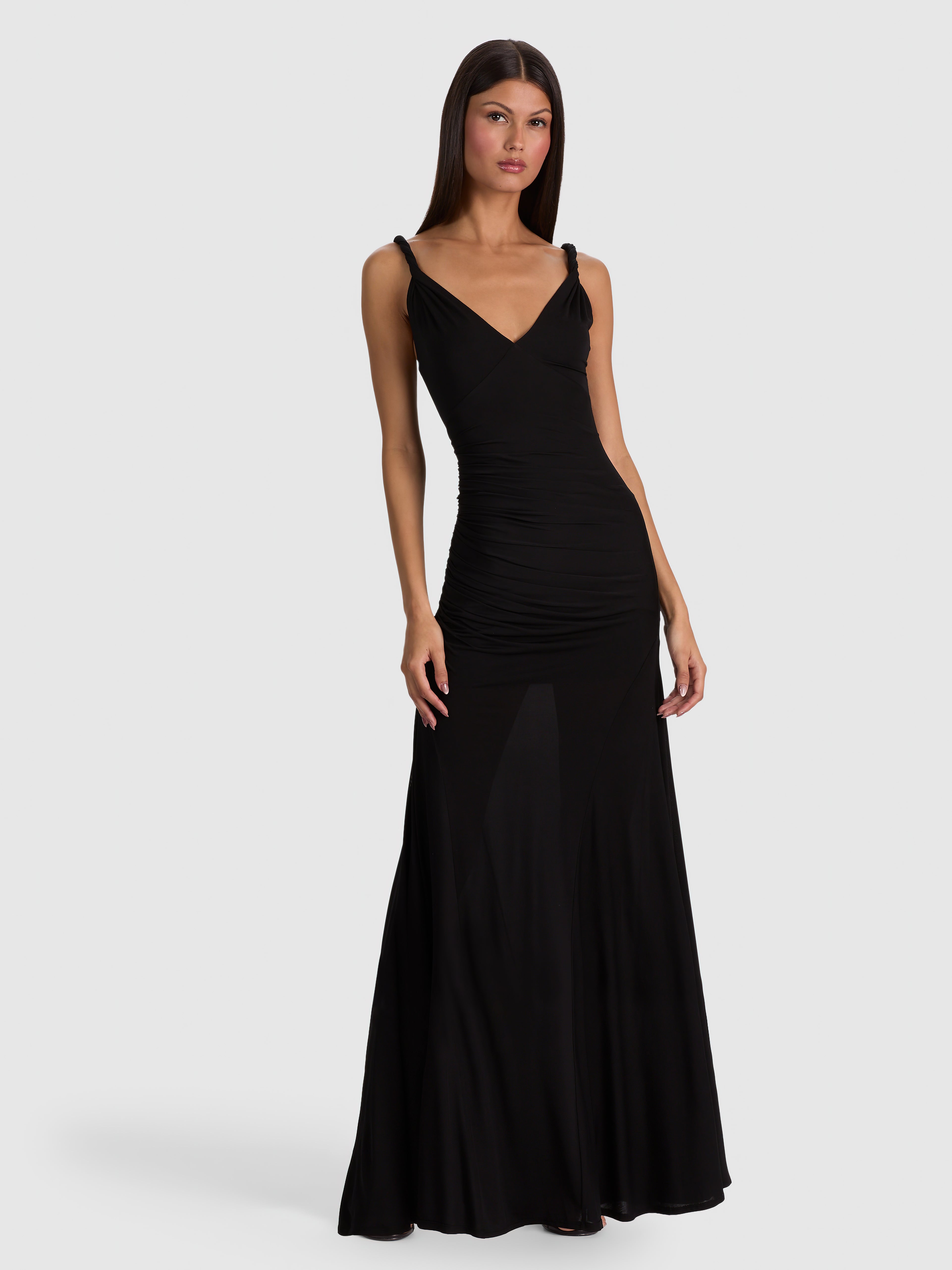 BIANCA TWIST STRAP ASYMM GODET MIDI DRESS