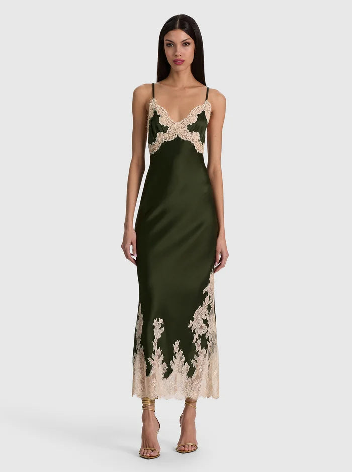 JULIETTA CUTAWAY LACE TRIM SLIP DRESS-ALICE + OLIVIA