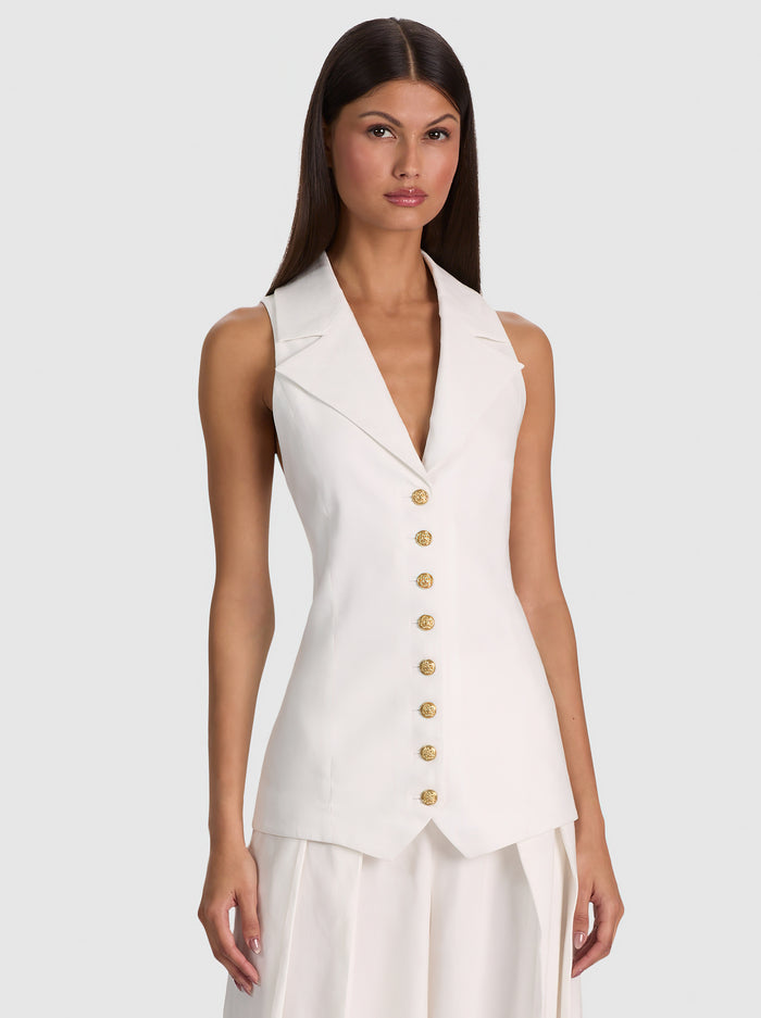 PAT COLLARED LONG VEST-ALICE + OLIVIA