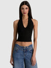 PEARL POINTELLE TIE BACK HALTER-Black-ALICE + OLIVIA