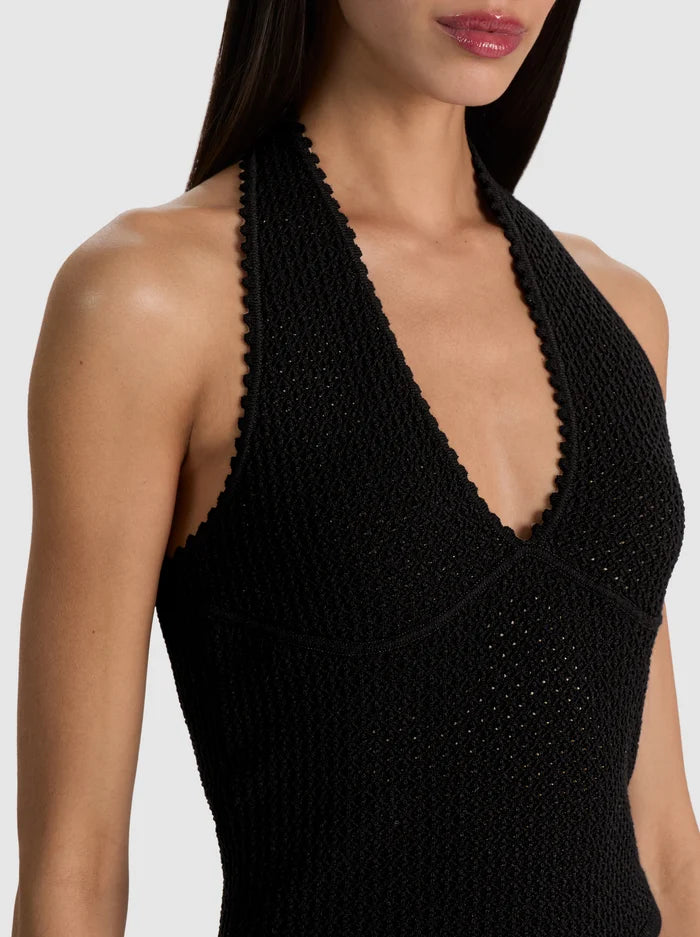 PEARL POINTELLE TIE BACK HALTER-Black-ALICE + OLIVIA