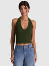 PEARL POINTELLE TIE BACK HALTER-DARK FERN-ALICE + OLIVIA