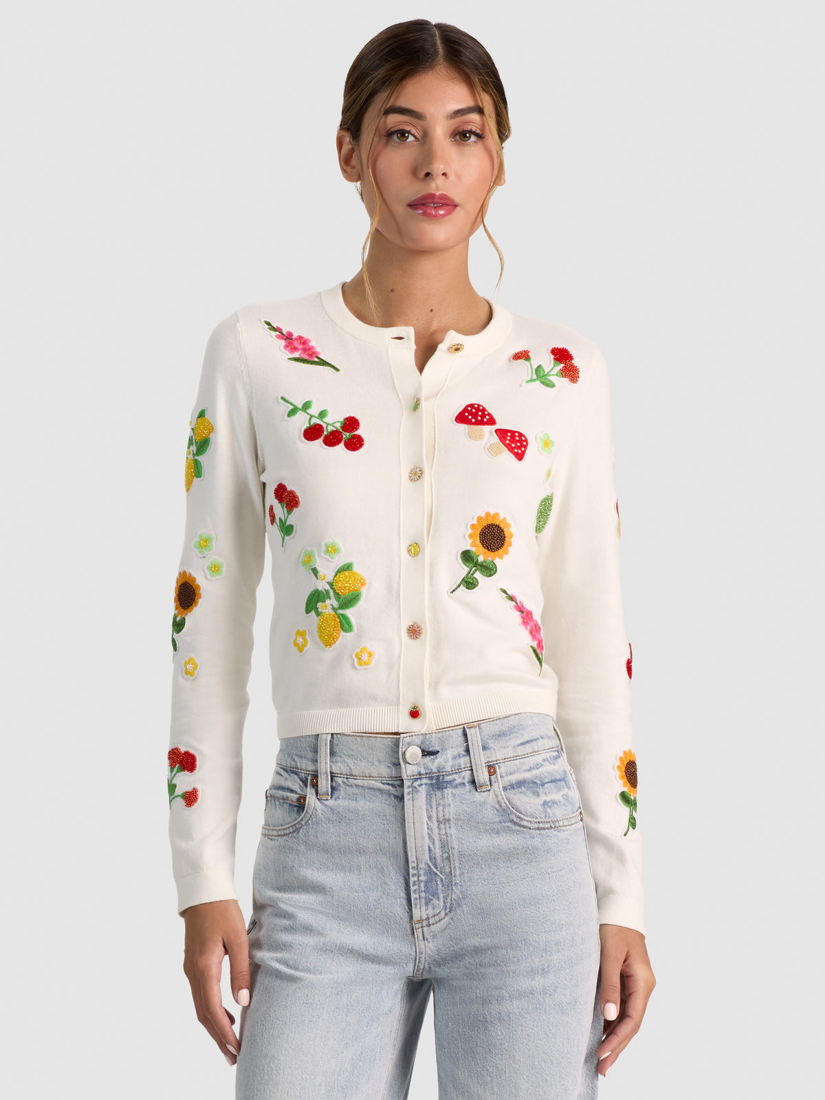 RUTHY APPLIQUE CARDIGAN-SOFT WHITE/MULTI-ALICE + OLIVIA