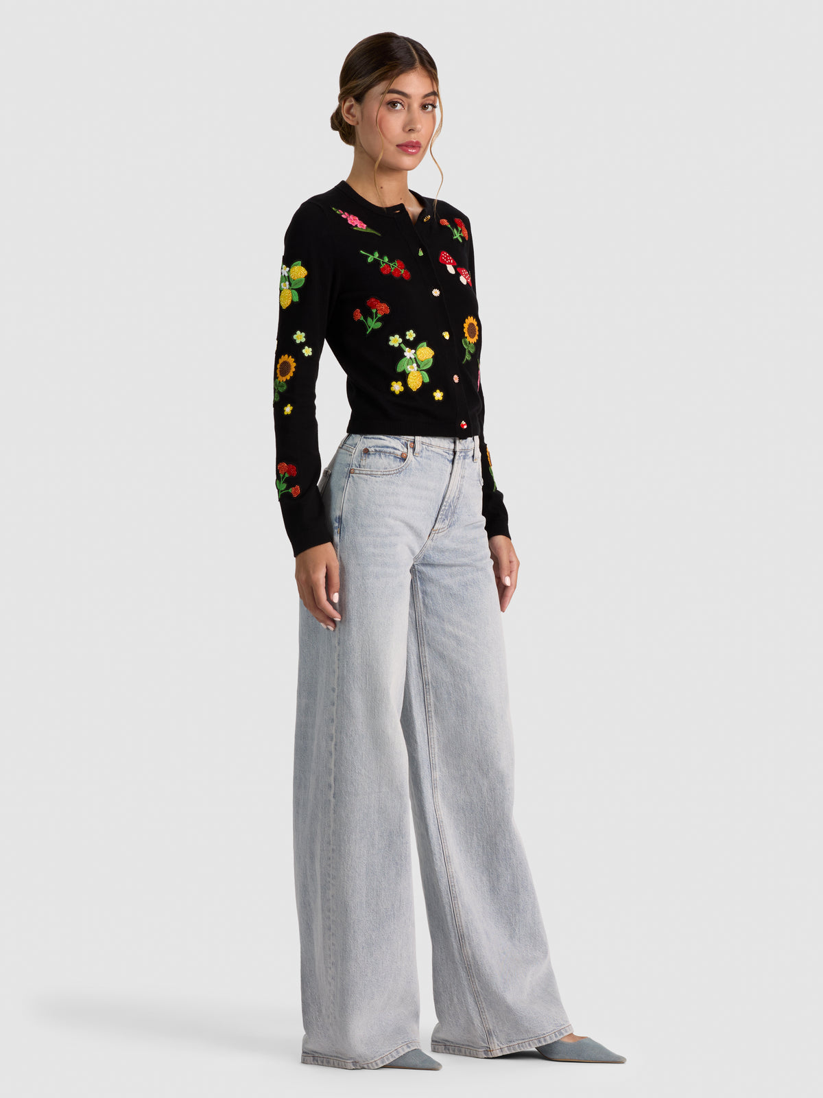 RUTHY APPLIQUE CARDIGAN-BLACK MULTI-ALICE + OLIVIA
