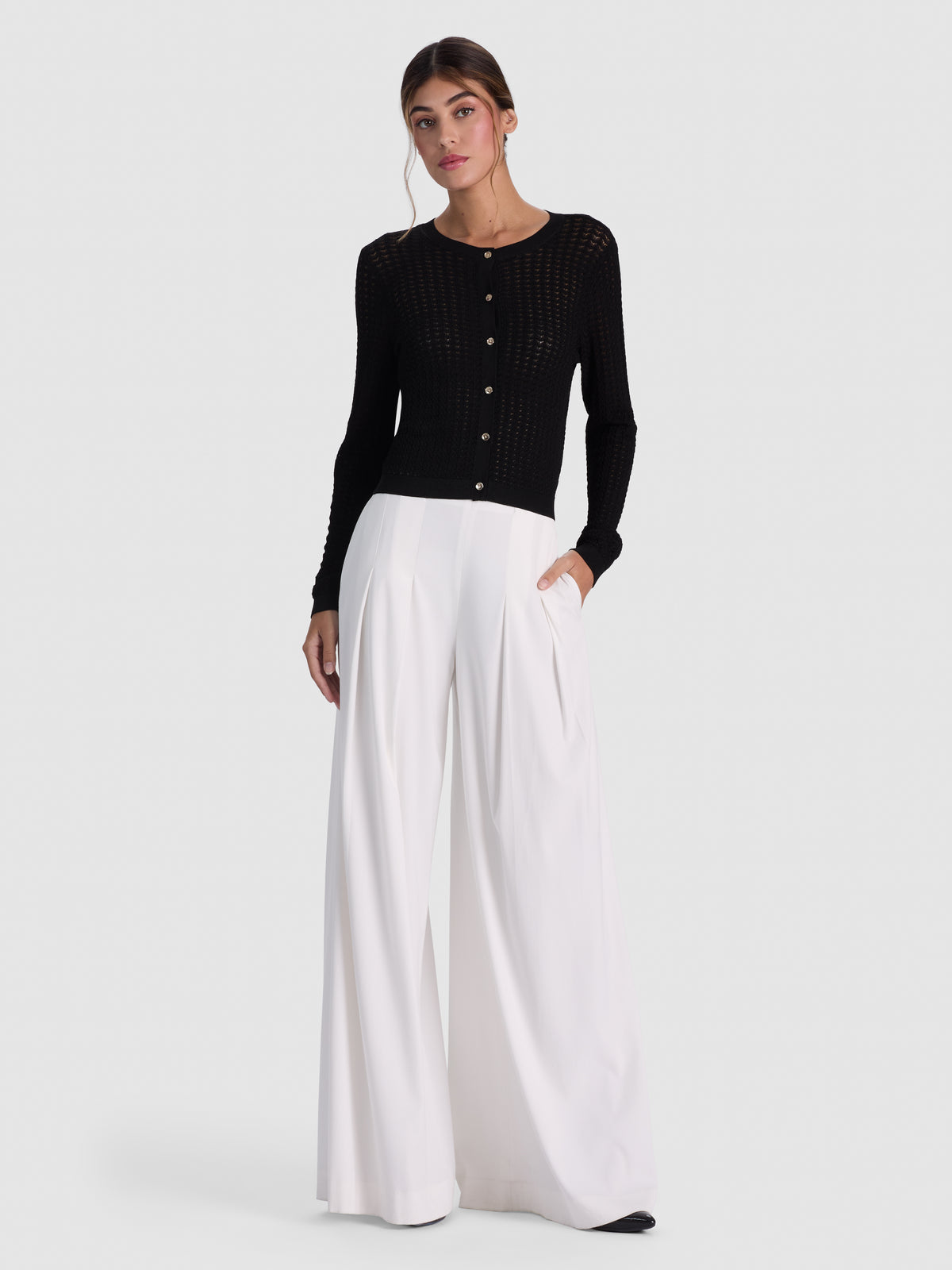 CARSON POINTELLE CARDIGAN-Black-ALICE + OLIVIA