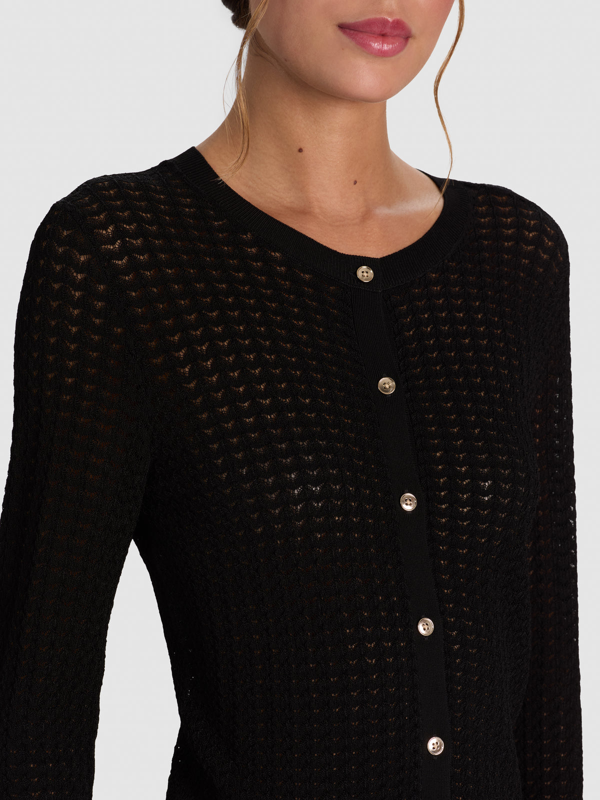 CARSON POINTELLE CARDIGAN-Black-ALICE + OLIVIA