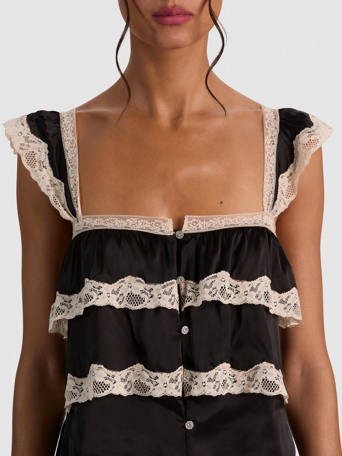 SYLVIE TIERED LACE CROP TOP-Black-ALICE + OLIVIA