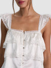SYLVIE FLUTTER SLV TIERED LACE TRIM BTN FT CROPPED TOP-ALICE + OLIVIA