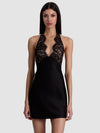 VIOLA LACE HALTER MINI DRESS-Black-ALICE + OLIVIA