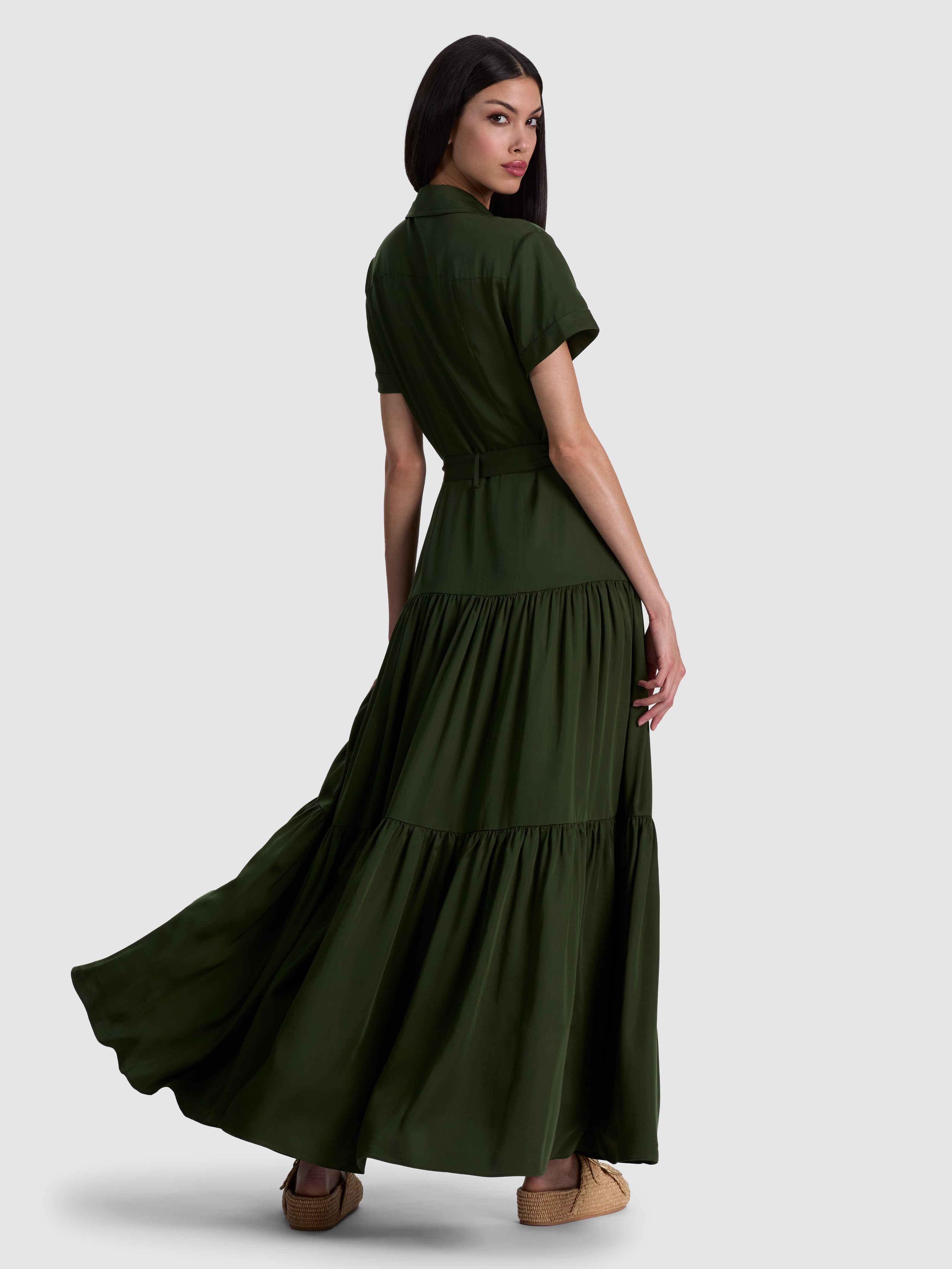 LUCY ZIP FT TIERED UTILITY MAXI SHIRT DRESS W TIE BELT-ALICE + OLIVIA