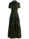 LUCY ZIP FT TIERED UTILITY MAXI SHIRT DRESS W TIE BELT-ALICE + OLIVIA