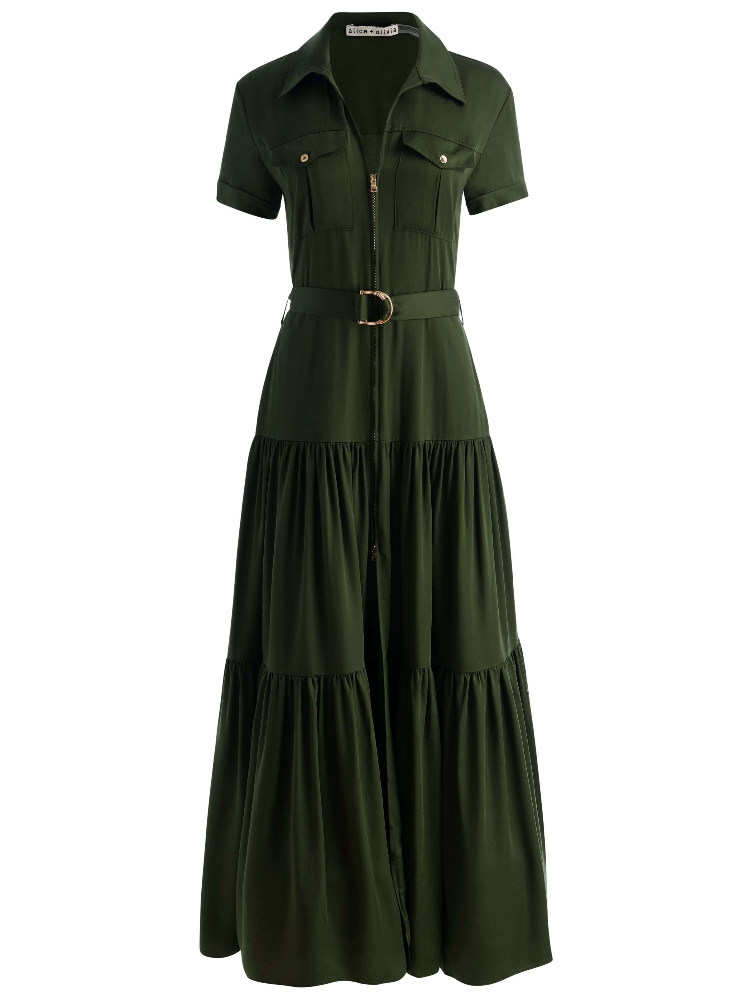 LUCY ZIP FT TIERED UTILITY MAXI SHIRT DRESS W TIE BELT-ALICE + OLIVIA