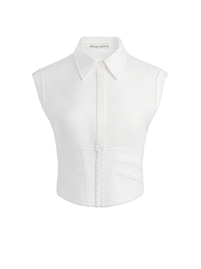 KIM PANELED CORSET FITTED TOP-OFF WHITE-ALICE + OLIVIA
