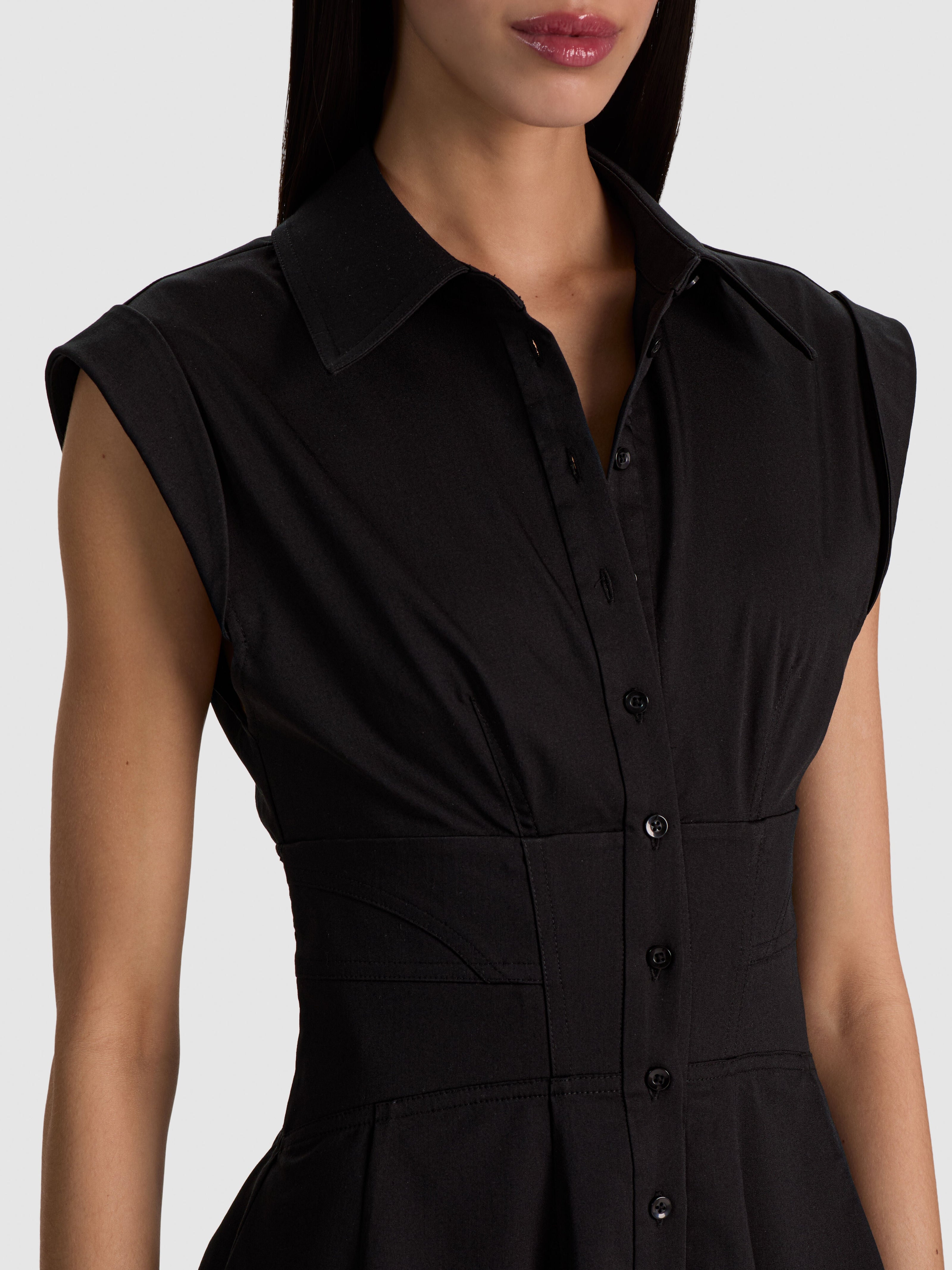 KIM PANELED CORSET FLARED MINI SHIRT DRESS-ALICE + OLIVIA